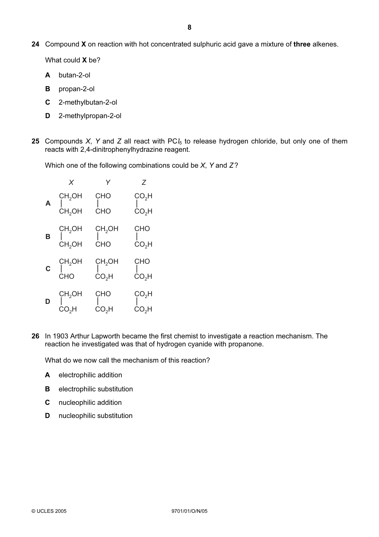 Cambridge A Level Chemistry 9701 2005 Oct/Nov Paper 1 · Variant 1 question paper, page 8 of 16