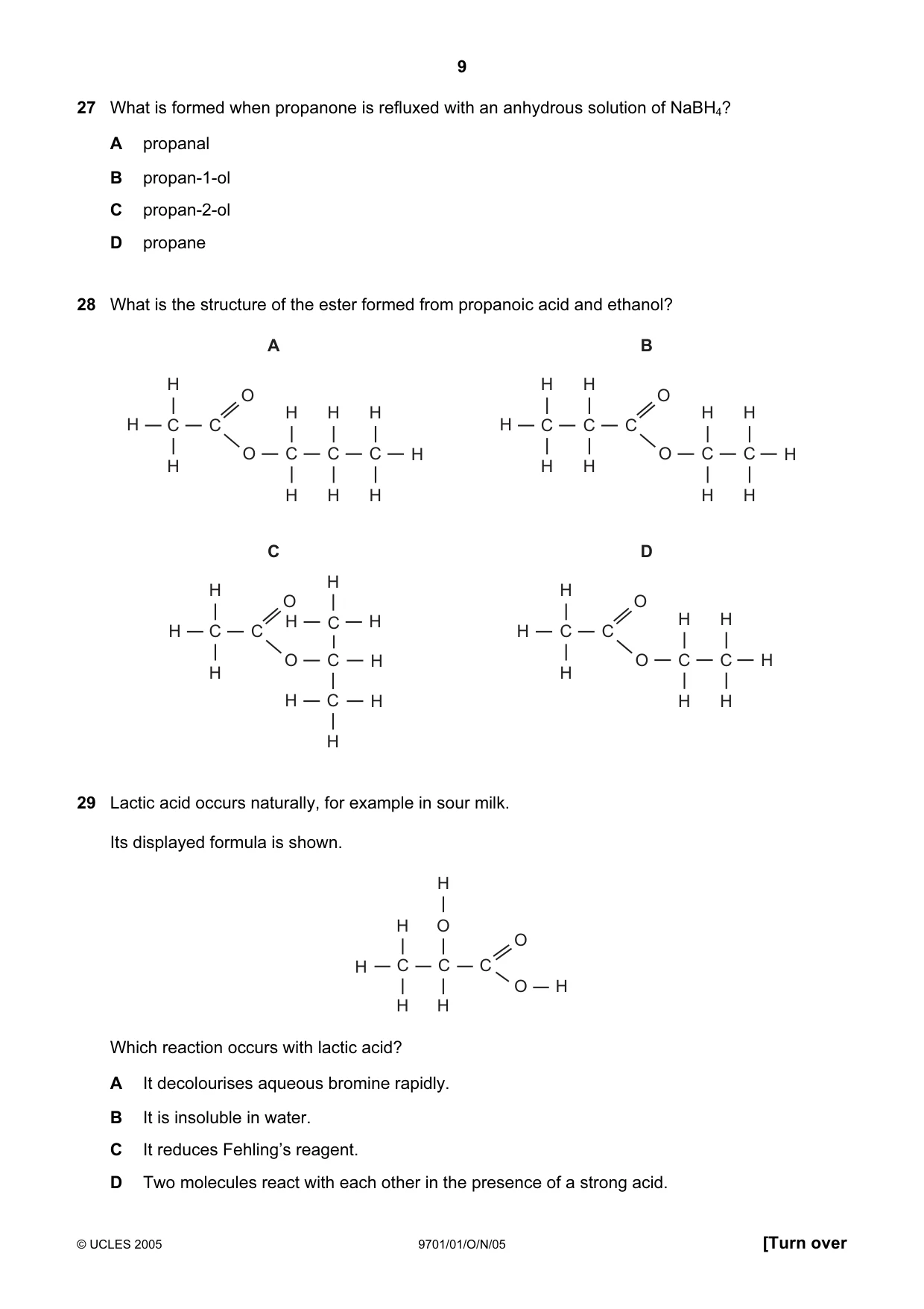Cambridge A Level Chemistry 9701 2005 Oct/Nov Paper 1 · Variant 1 question paper, page 9 of 16