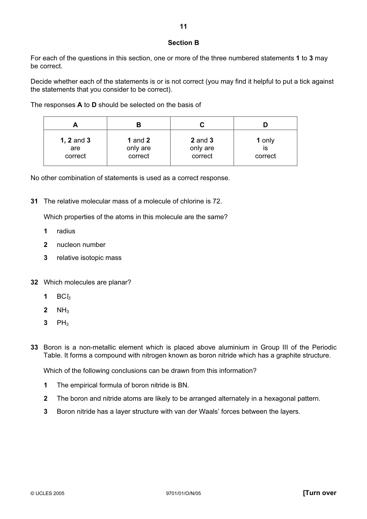 Cambridge A Level Chemistry 9701 2005 Oct/Nov Paper 1 · Variant 1 question paper, page 11 of 16