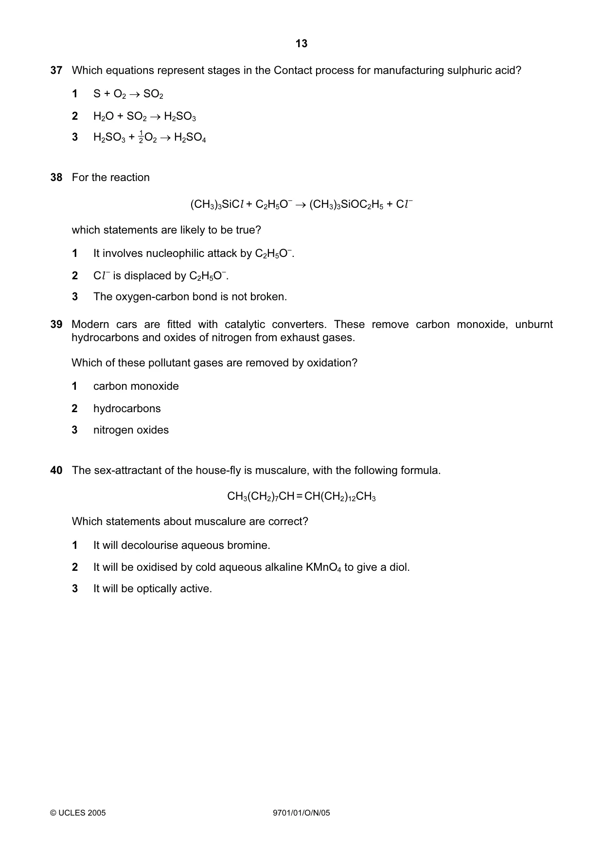 Cambridge A Level Chemistry 9701 2005 Oct/Nov Paper 1 · Variant 1 question paper, page 13 of 16