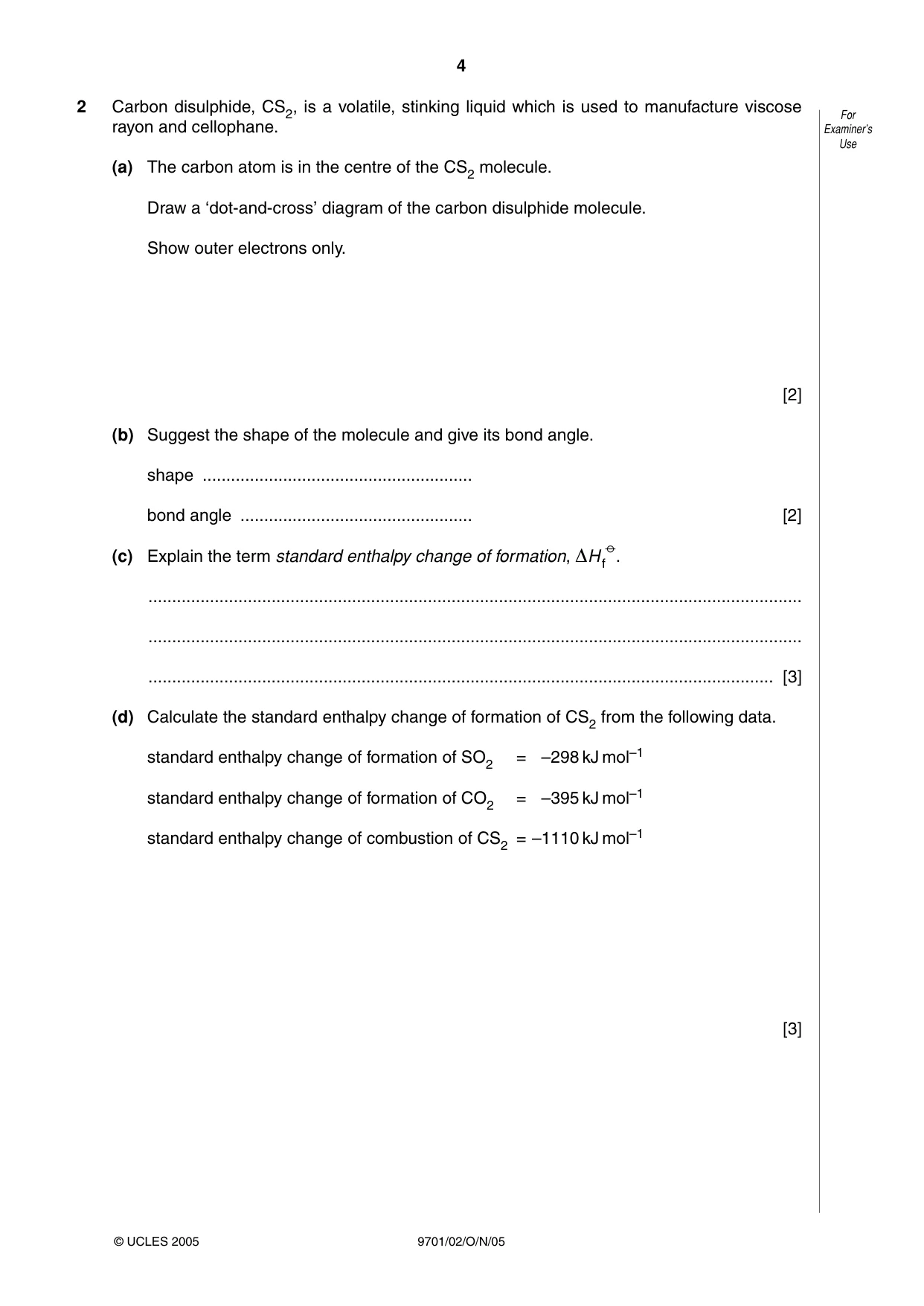 Cambridge A Level Chemistry 9701 2005 Oct/Nov Paper 2 · Variant 1 question paper, page 4 of 12
