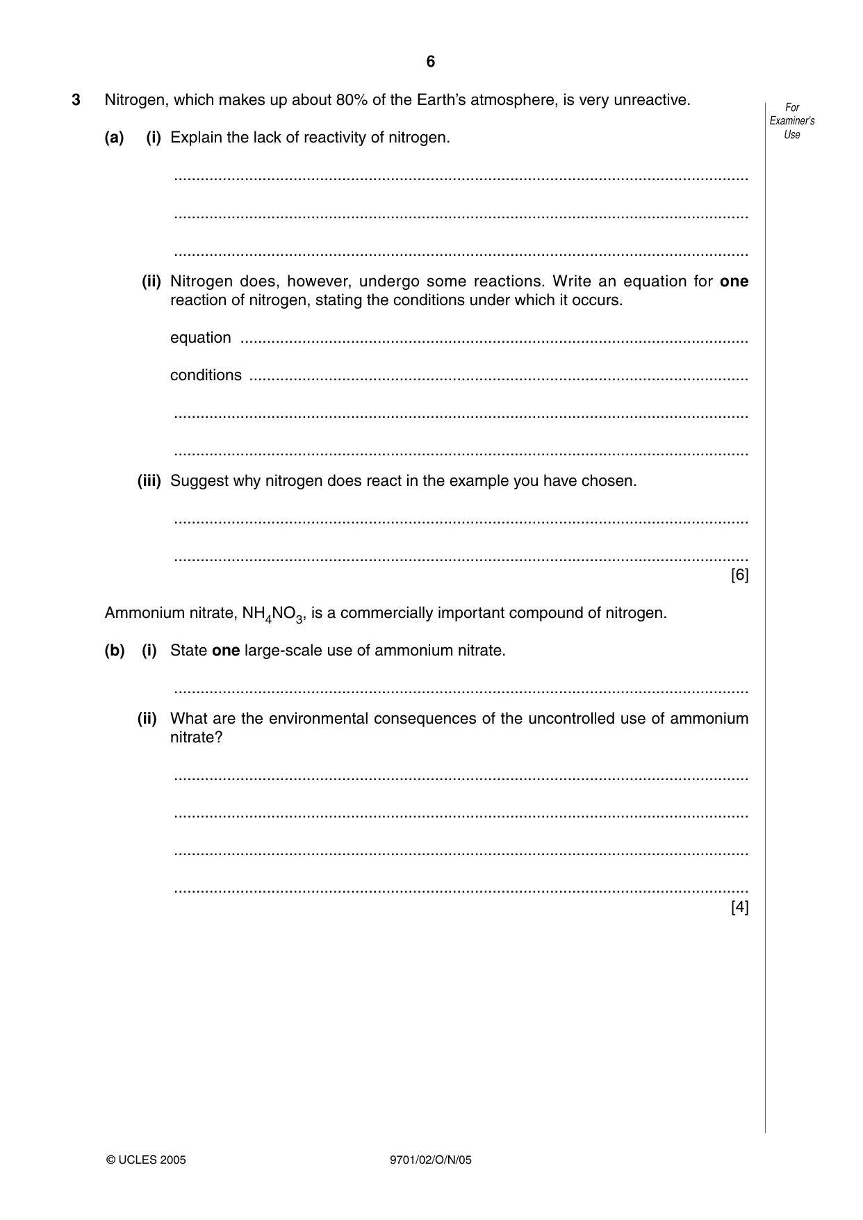Cambridge A Level Chemistry 9701 2005 Oct/Nov Paper 2 · Variant 1 question paper, page 6 of 12