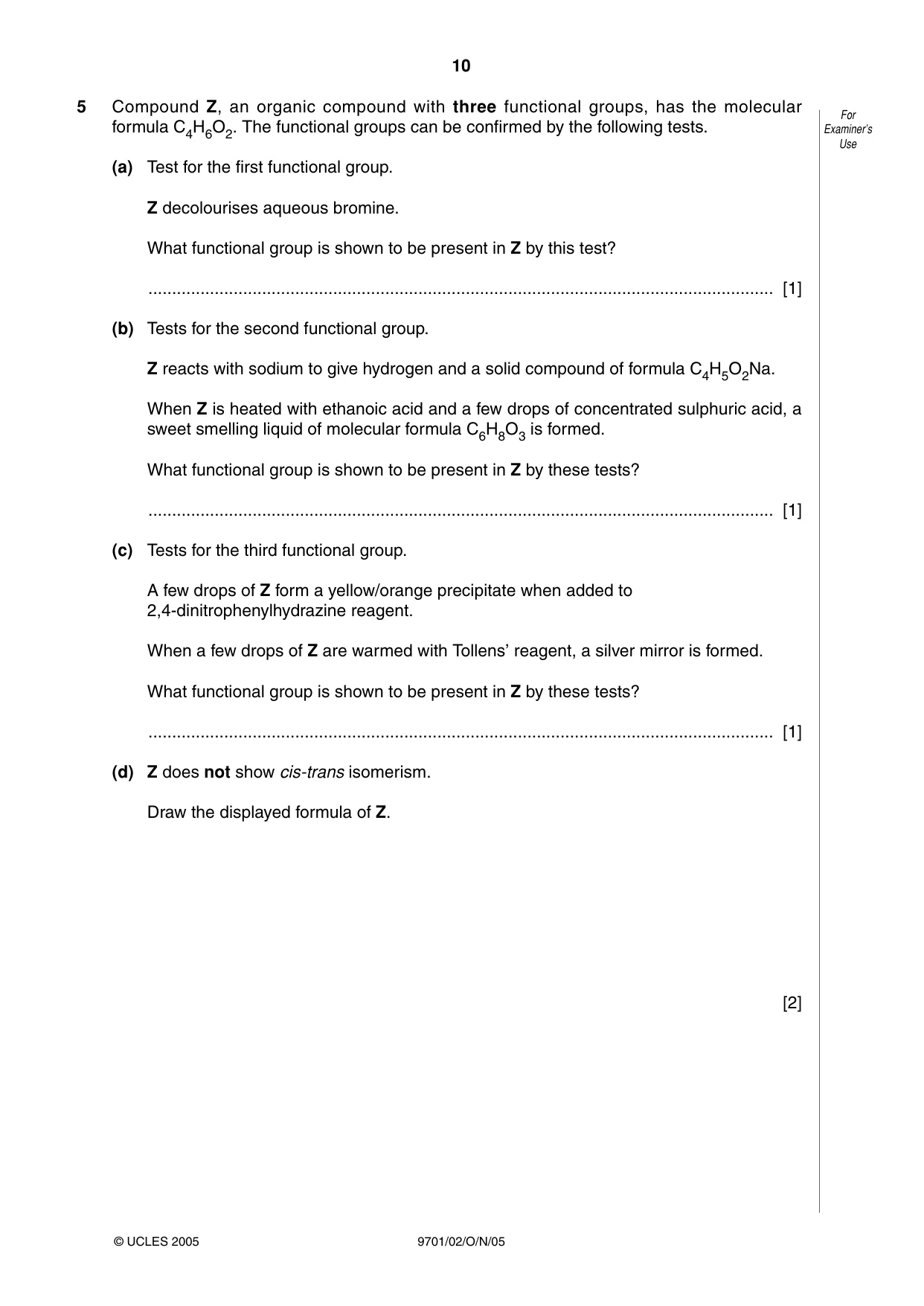 Cambridge A Level Chemistry 9701 2005 Oct/Nov Paper 2 · Variant 1 question paper, page 10 of 12