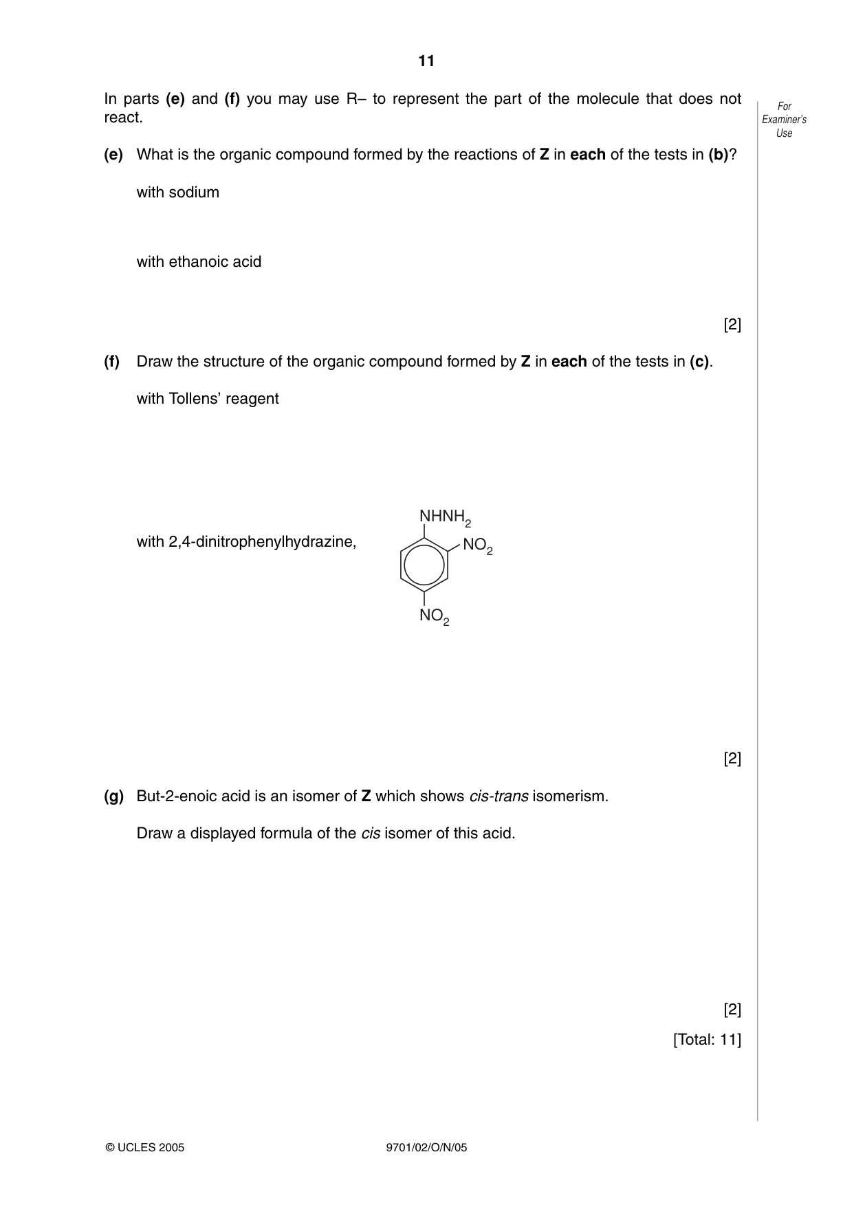 Cambridge A Level Chemistry 9701 2005 Oct/Nov Paper 2 · Variant 1 question paper, page 11 of 12