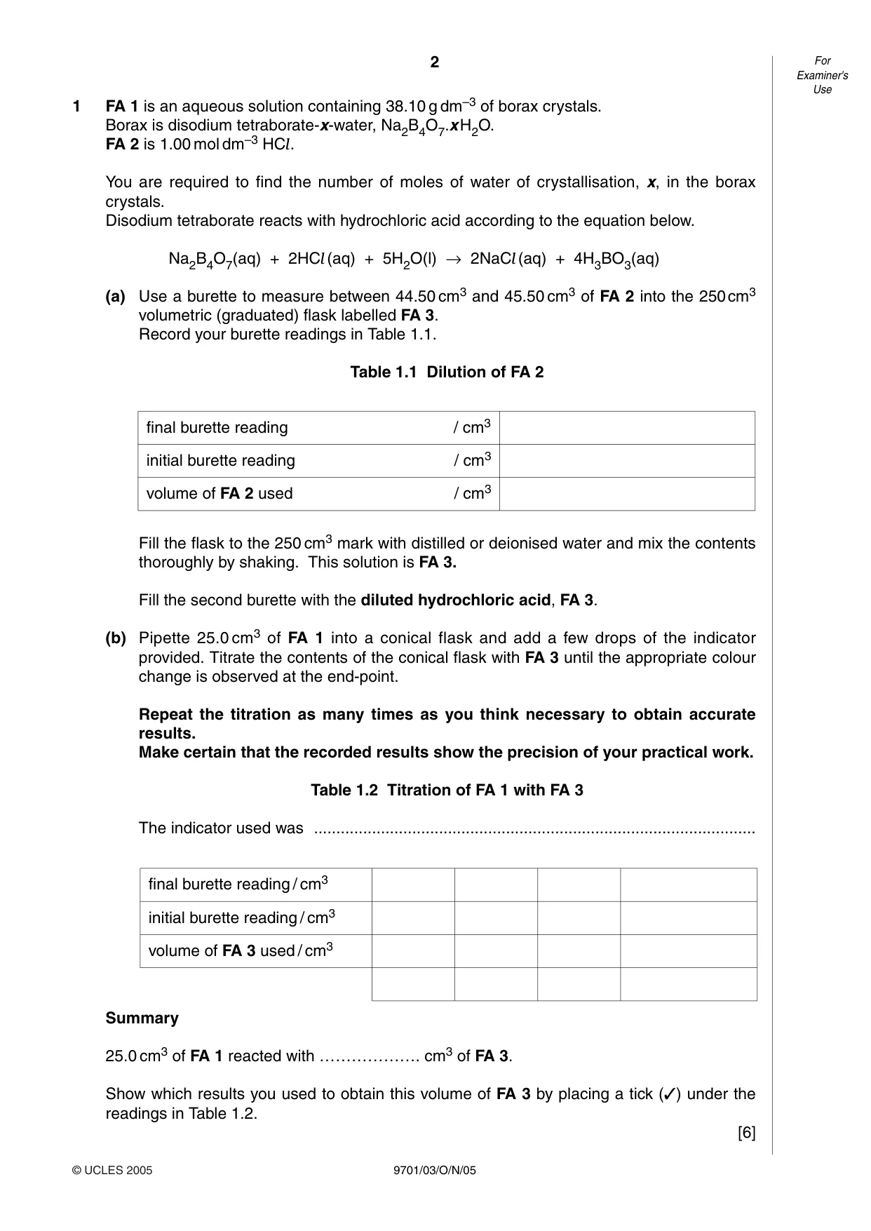 Cambridge A Level Chemistry 9701 2005 Oct/Nov Paper 3 · Variant 1 question paper, page 2 of 8