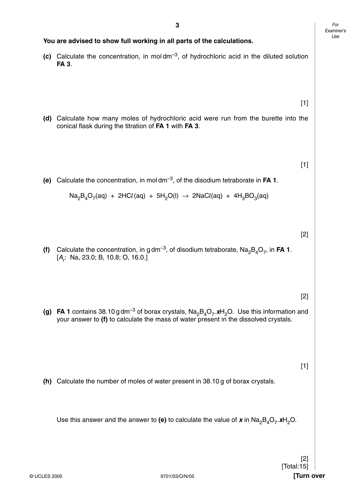 Cambridge A Level Chemistry 9701 2005 Oct/Nov Paper 3 · Variant 1 question paper, page 3 of 8