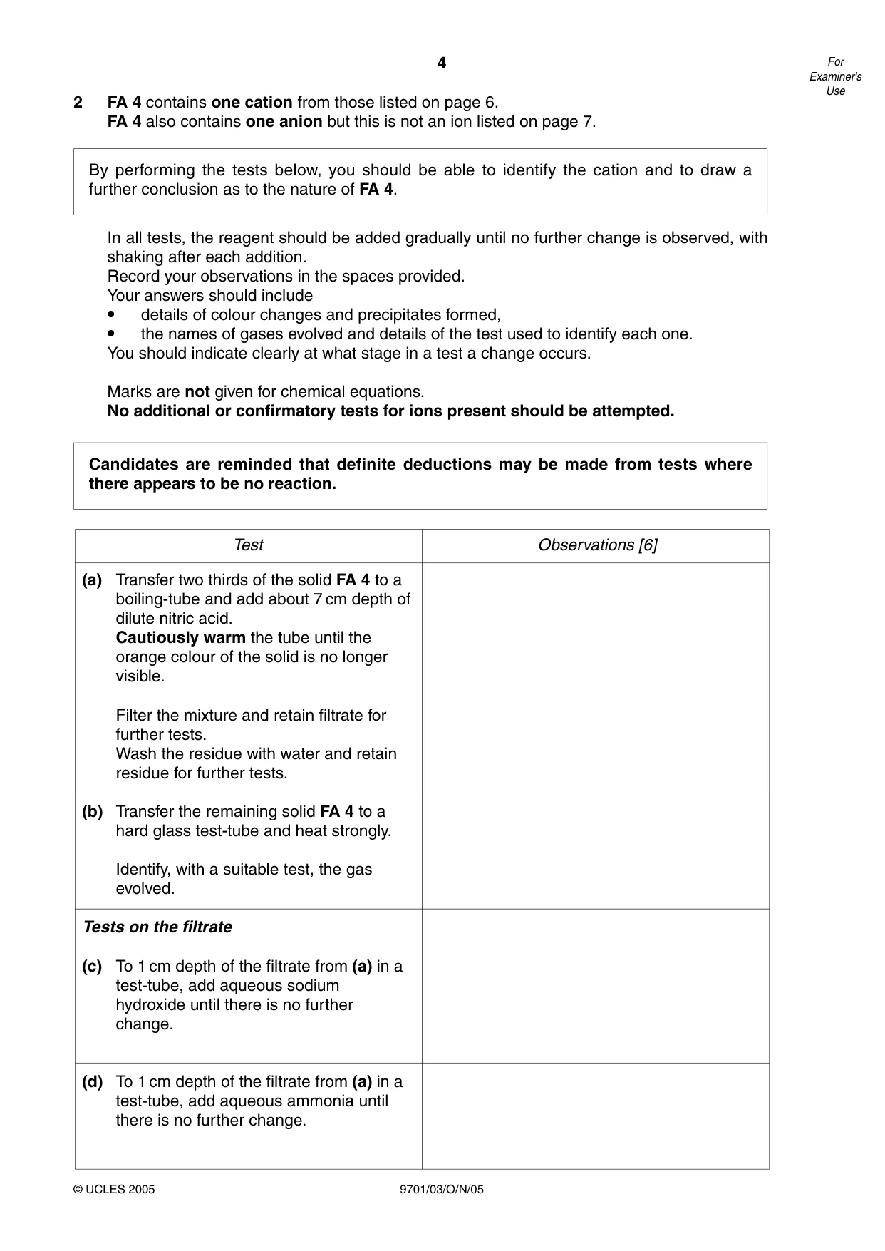 Cambridge A Level Chemistry 9701 2005 Oct/Nov Paper 3 · Variant 1 question paper, page 4 of 8