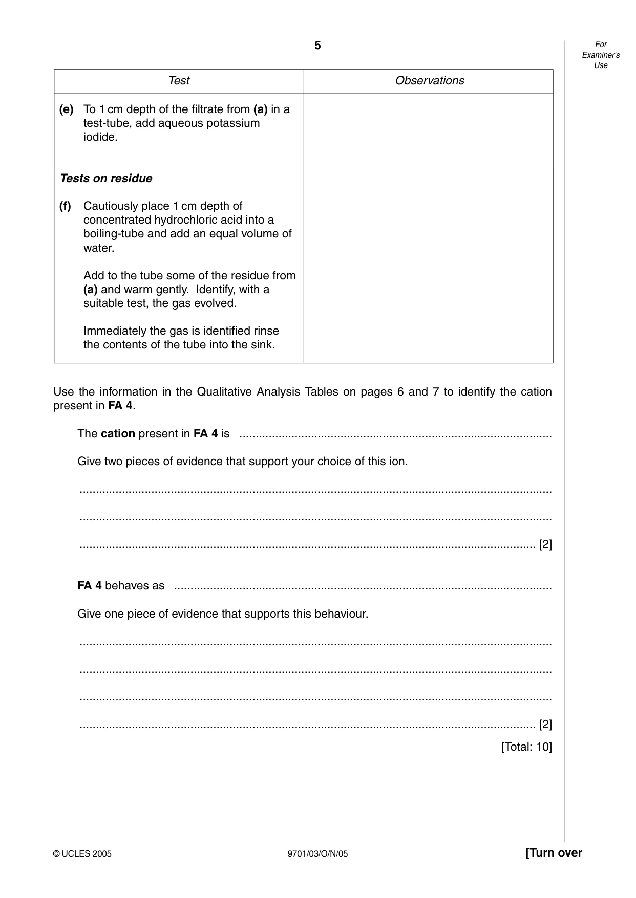 Cambridge A Level Chemistry 9701 2005 Oct/Nov Paper 3 · Variant 1 question paper, page 5 of 8