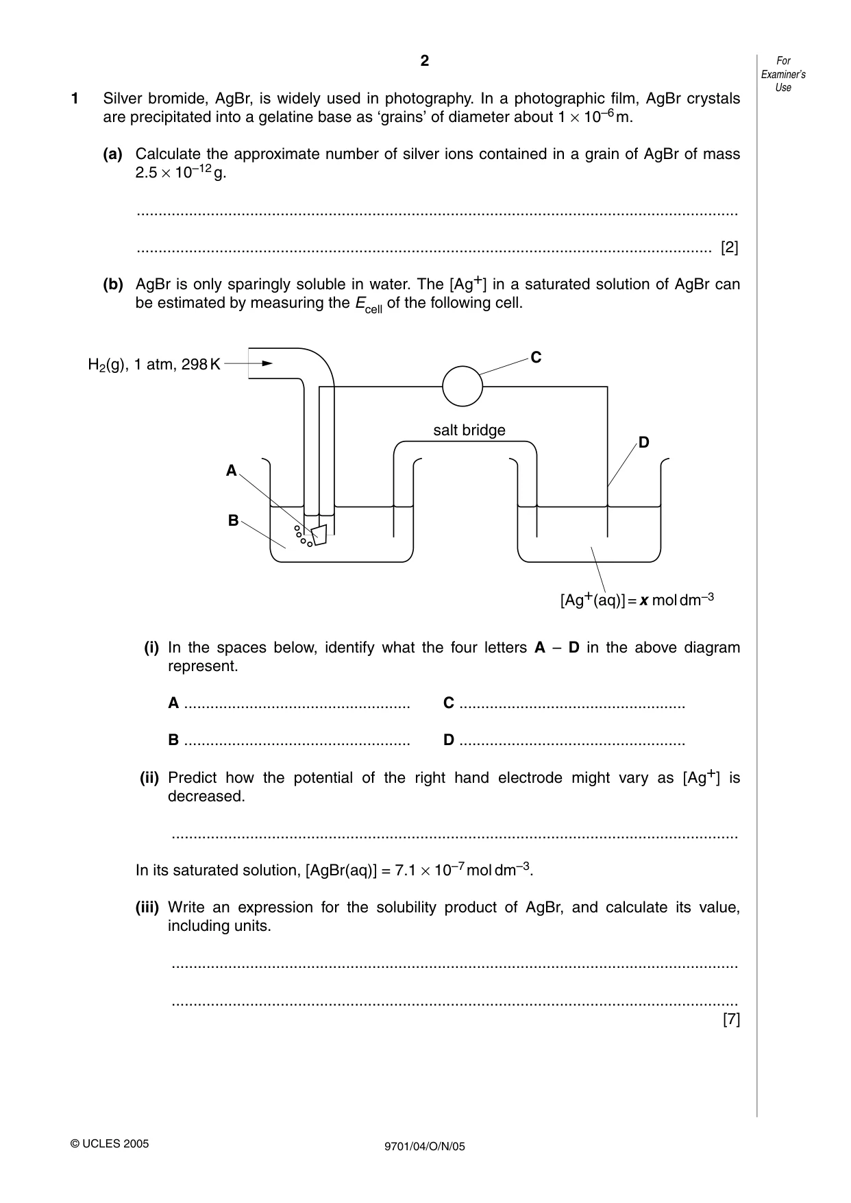 Cambridge A Level Chemistry 9701 2005 Oct/Nov Paper 4 · Variant 1 question paper, page 2 of 12