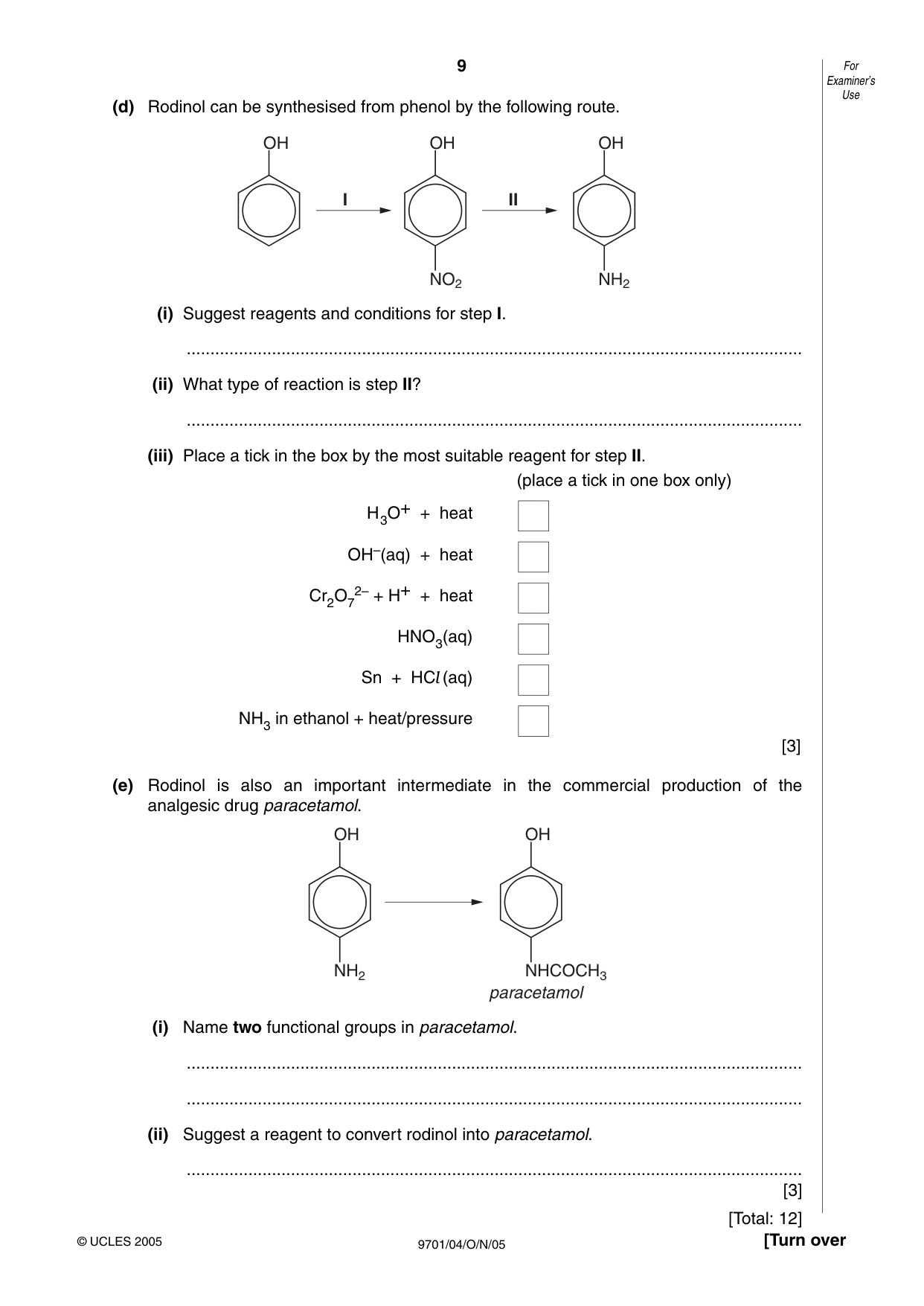 Cambridge A Level Chemistry 9701 2005 Oct/Nov Paper 4 · Variant 1 question paper, page 9 of 12
