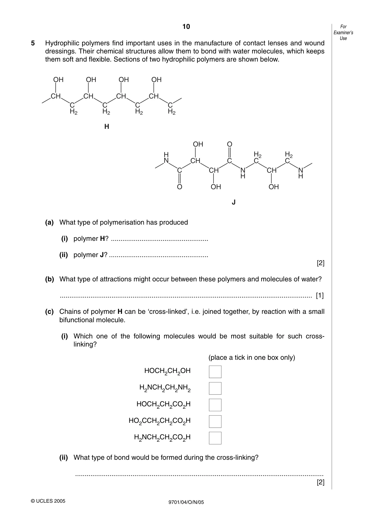 Cambridge A Level Chemistry 9701 2005 Oct/Nov Paper 4 · Variant 1 question paper, page 10 of 12