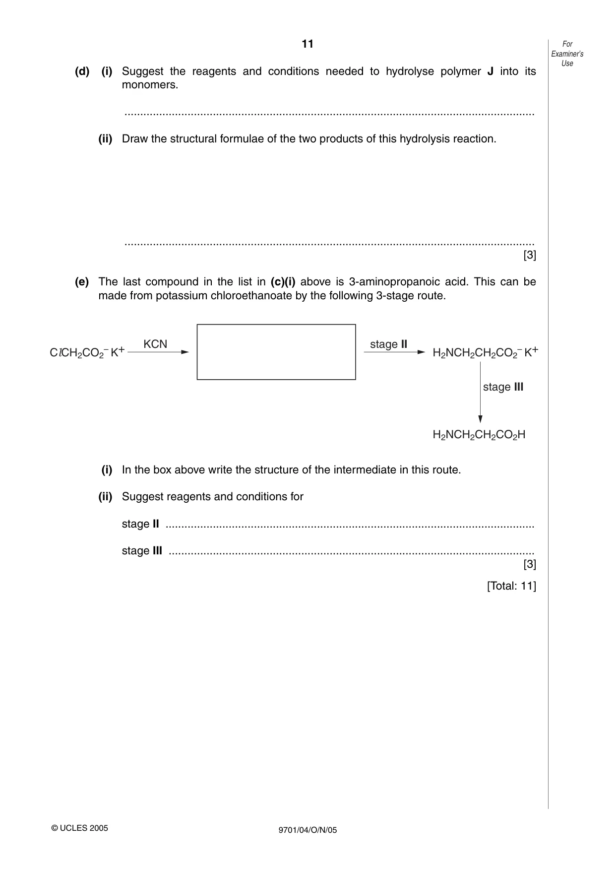 Cambridge A Level Chemistry 9701 2005 Oct/Nov Paper 4 · Variant 1 question paper, page 11 of 12