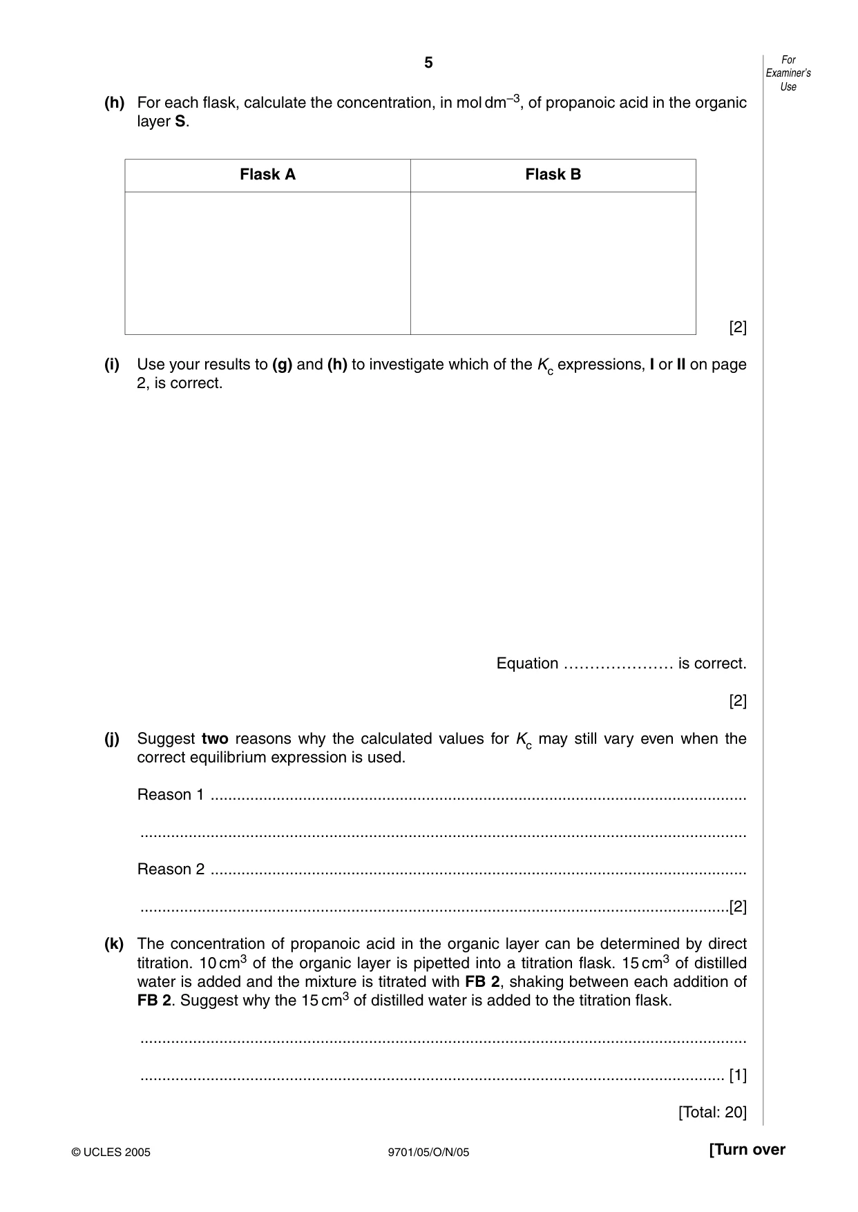 Cambridge A Level Chemistry 9701 2005 Oct/Nov Paper 5 · Variant 1 question paper, page 5 of 8
