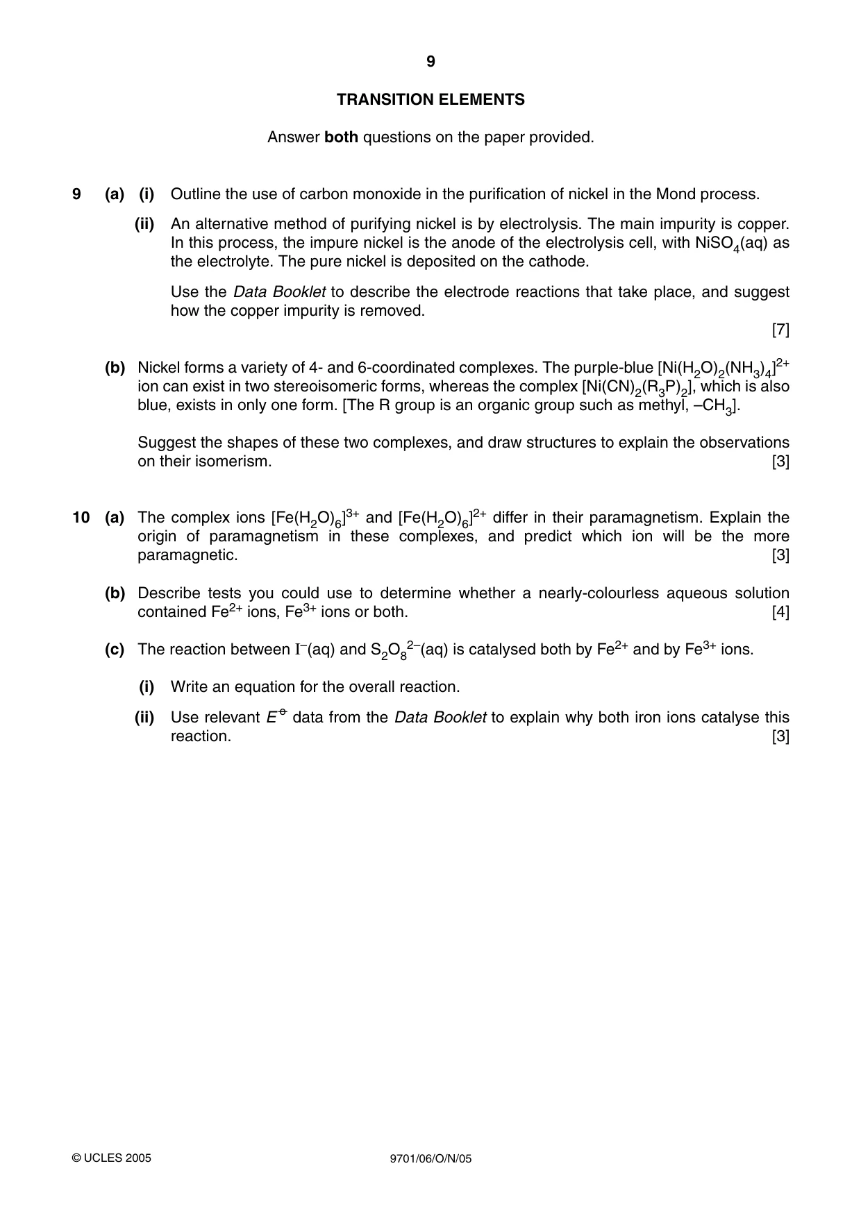 Cambridge A Level Chemistry 9701 2005 Oct/Nov Paper 6 · Variant 1 question paper, page 9 of 12