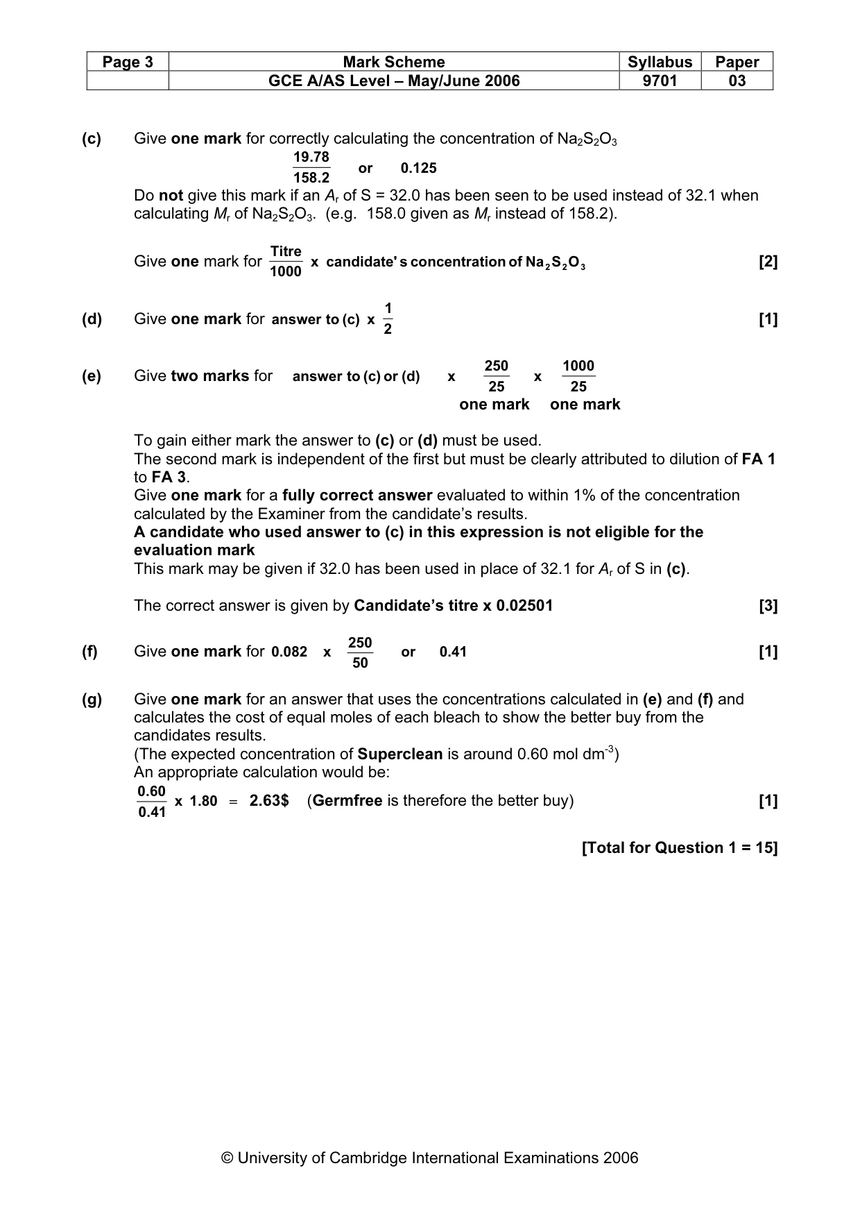 Mark scheme, page 3 of 5