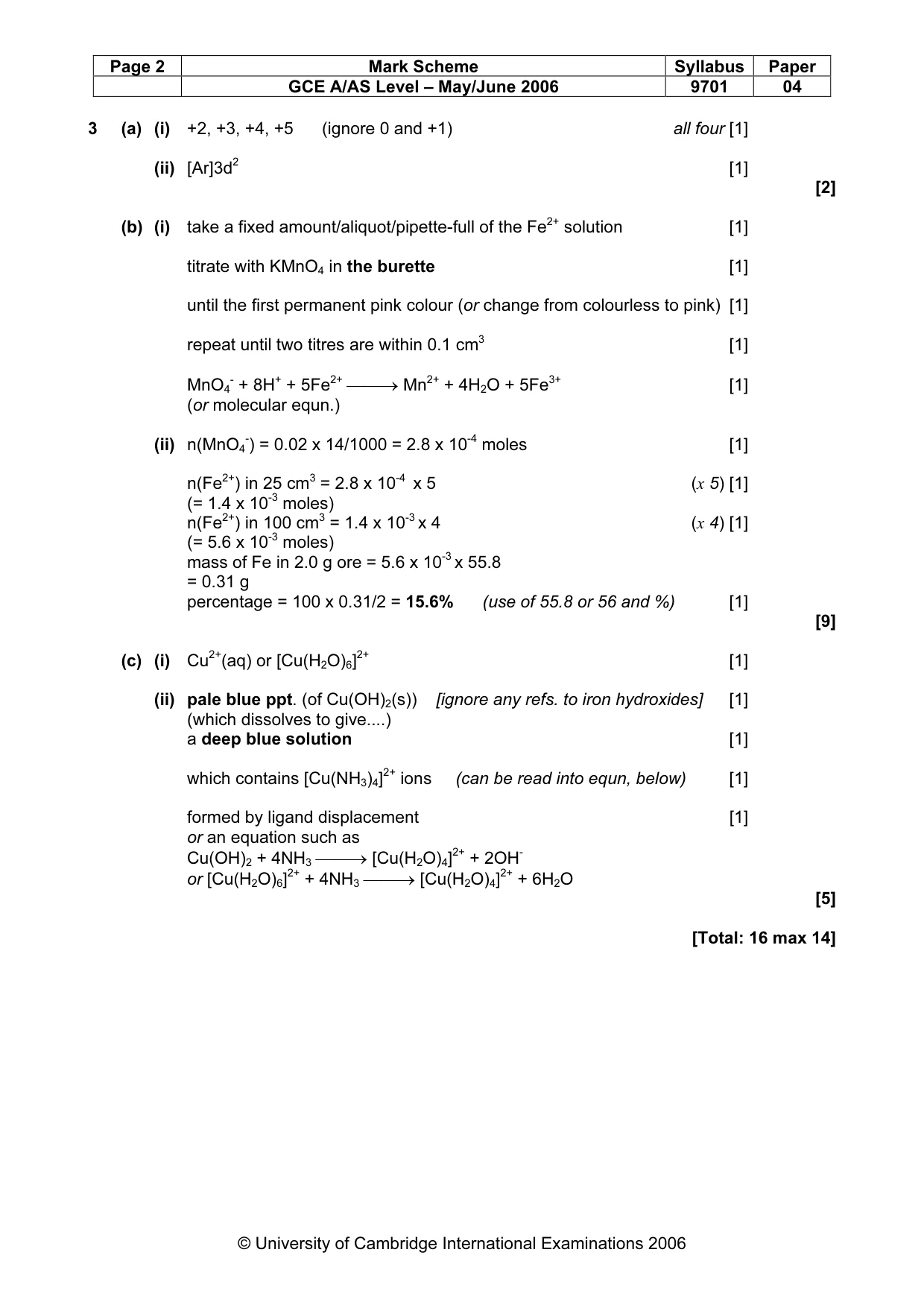 Mark scheme, page 3 of 5