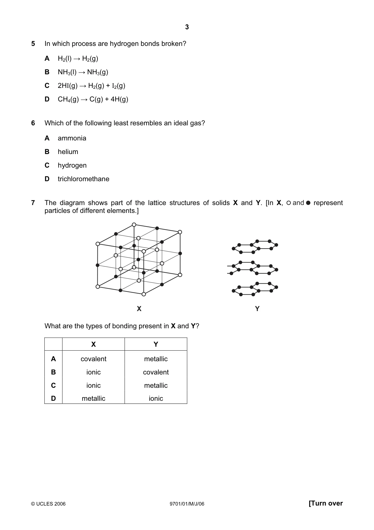 Cambridge A Level Chemistry 9701 2006 May/June Paper 1 · Variant 1 question paper, page 3 of 16