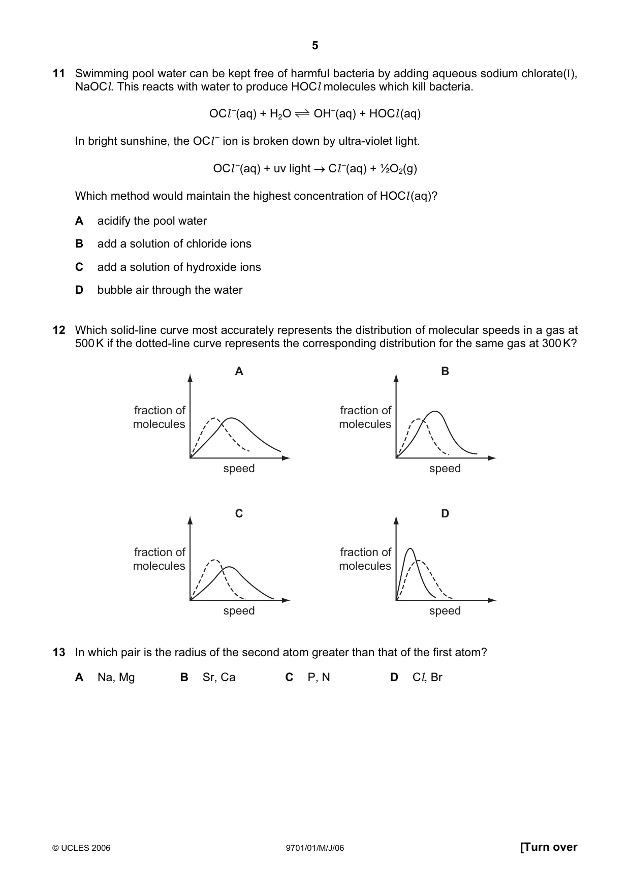 Cambridge A Level Chemistry 9701 2006 May/June Paper 1 · Variant 1 question paper, page 5 of 16