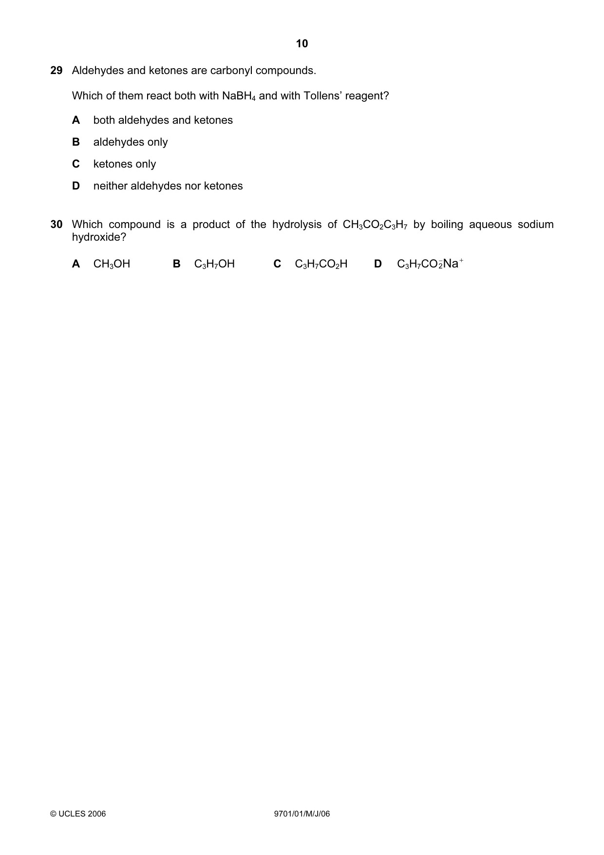 Cambridge A Level Chemistry 9701 2006 May/June Paper 1 · Variant 1 question paper, page 10 of 16