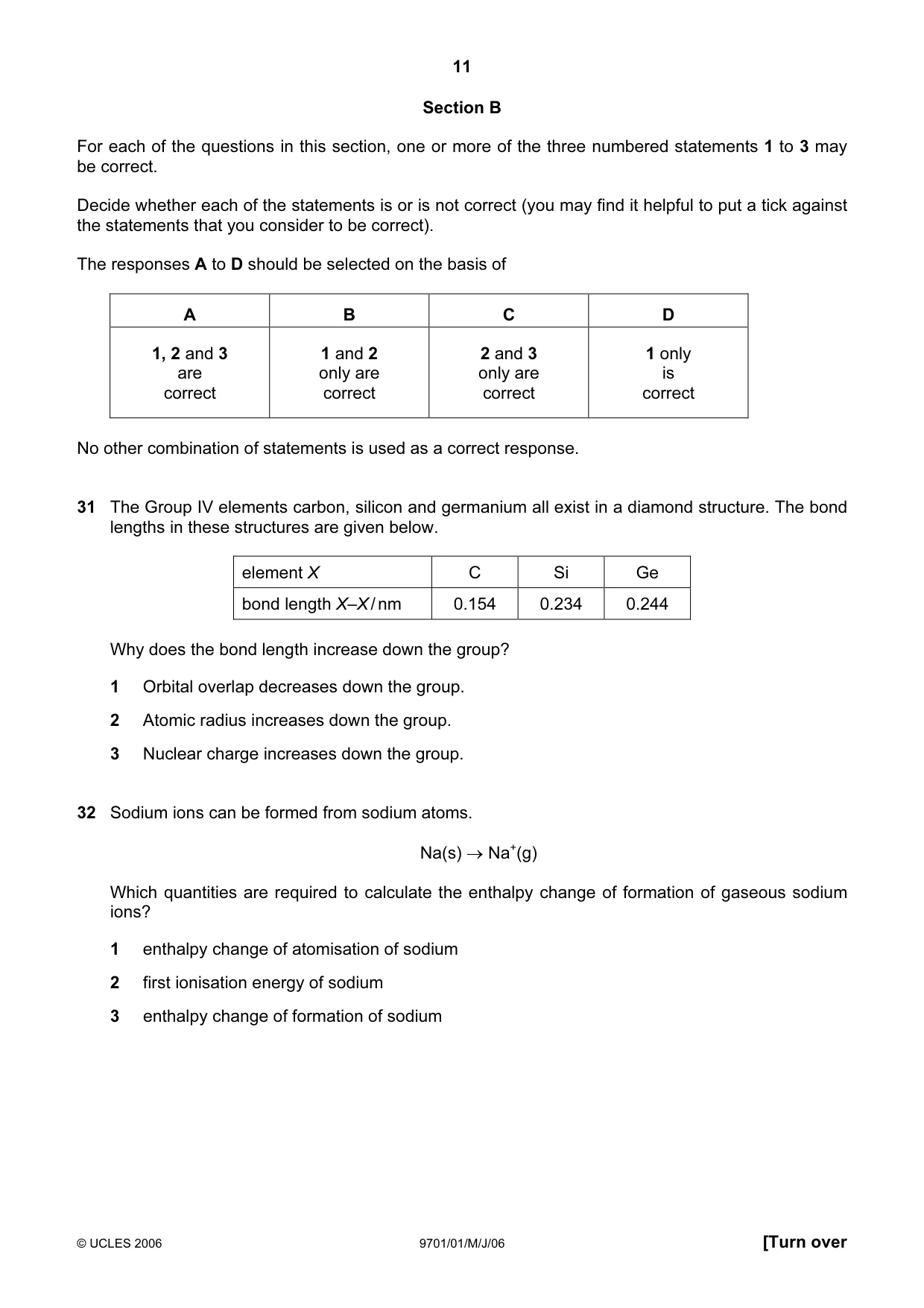 Cambridge A Level Chemistry 9701 2006 May/June Paper 1 · Variant 1 question paper, page 11 of 16