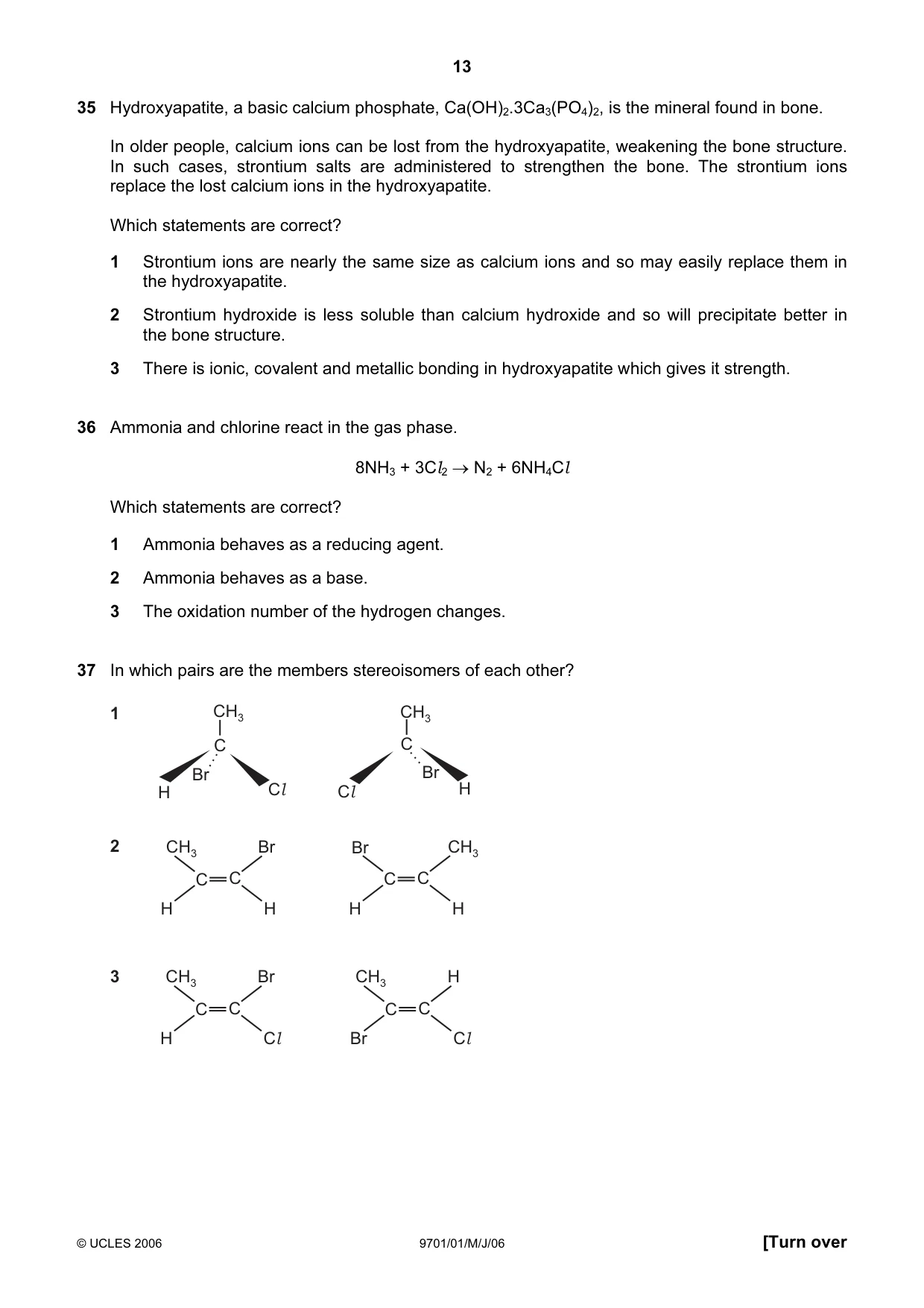 Cambridge A Level Chemistry 9701 2006 May/June Paper 1 · Variant 1 question paper, page 13 of 16