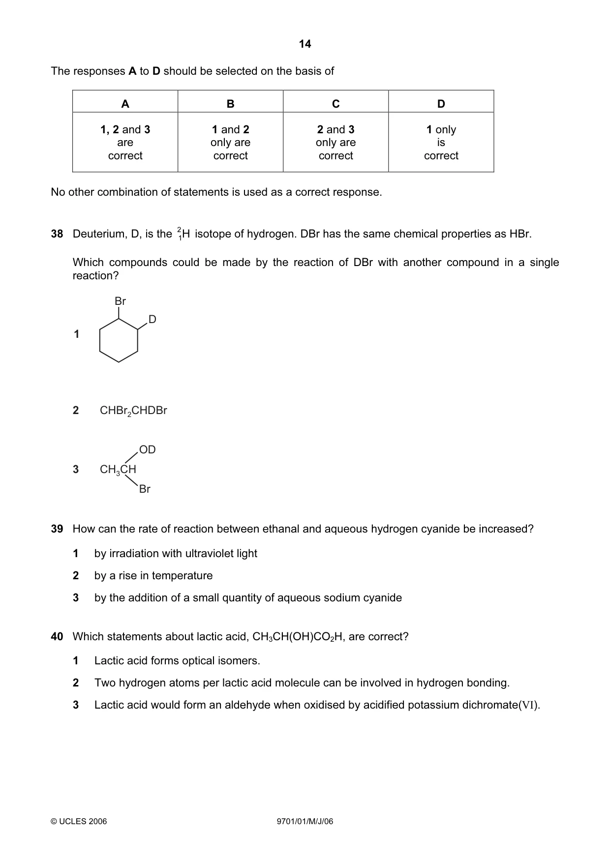 Cambridge A Level Chemistry 9701 2006 May/June Paper 1 · Variant 1 question paper, page 14 of 16