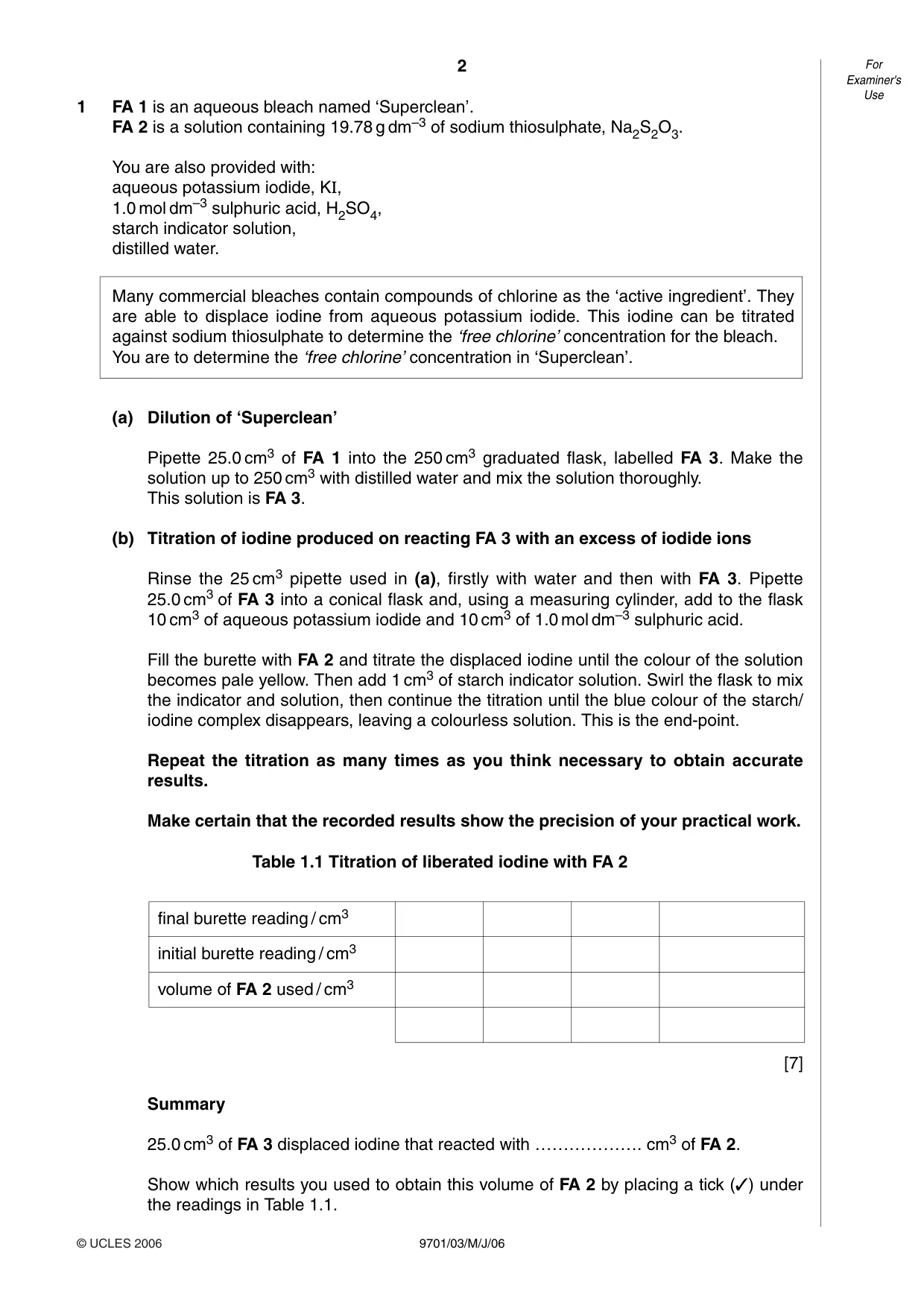 Cambridge A Level Chemistry 9701 2006 May/June Paper 3 · Variant 1 question paper, page 2 of 8