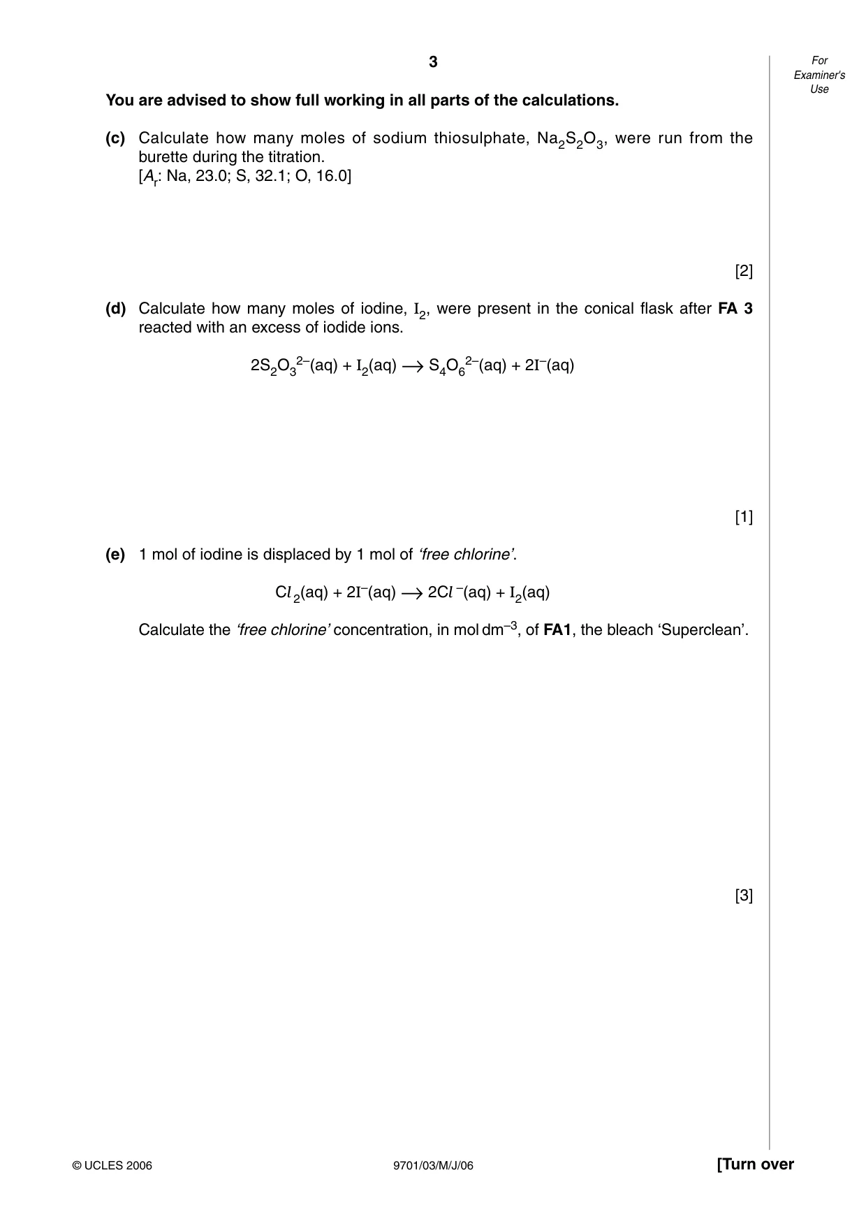 Cambridge A Level Chemistry 9701 2006 May/June Paper 3 · Variant 1 question paper, page 3 of 8