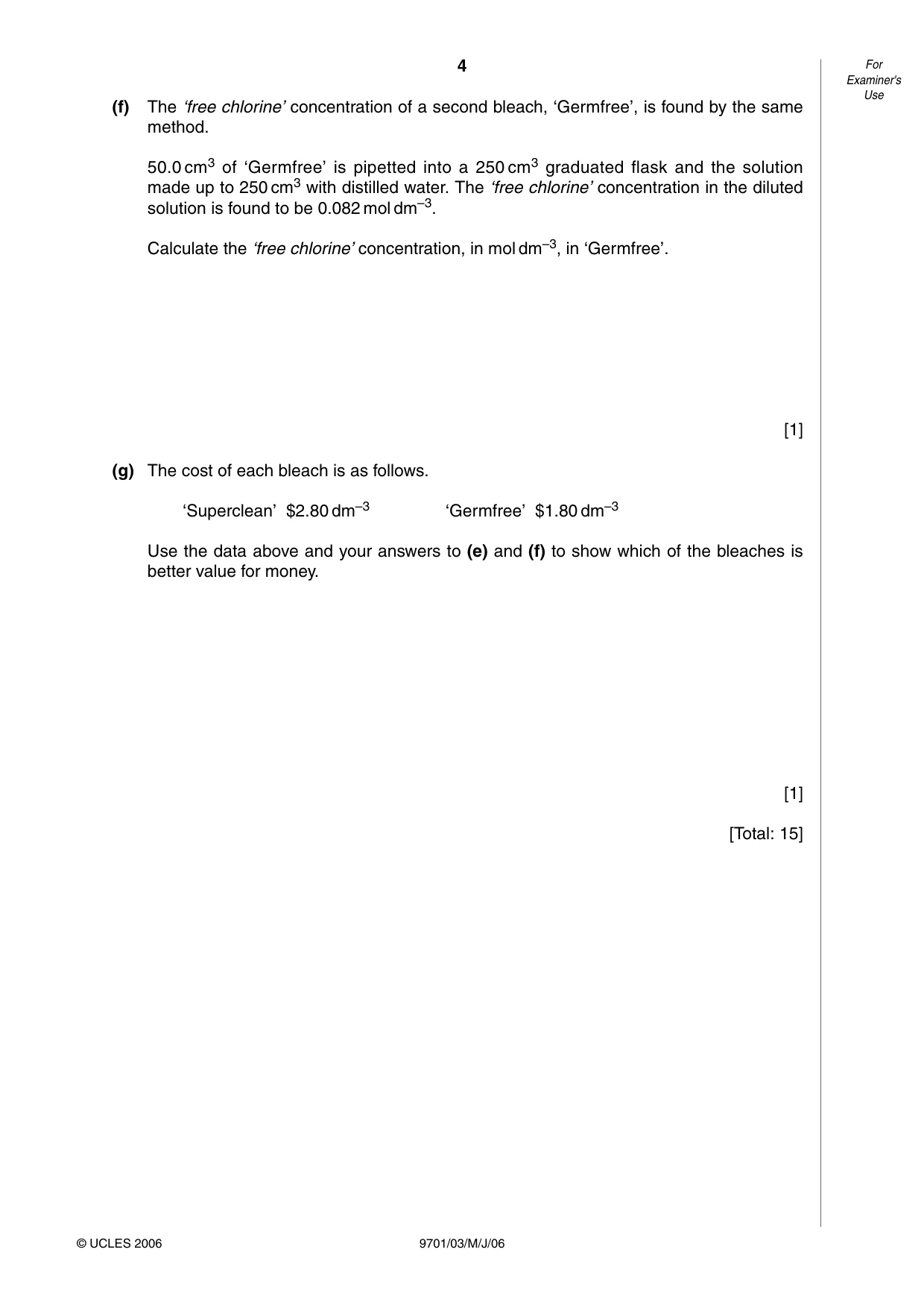 Cambridge A Level Chemistry 9701 2006 May/June Paper 3 · Variant 1 question paper, page 4 of 8