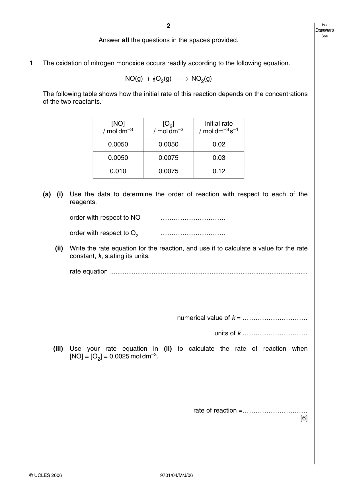 Cambridge A Level Chemistry 9701 2006 May/June Paper 4 · Variant 1 question paper, page 2 of 12