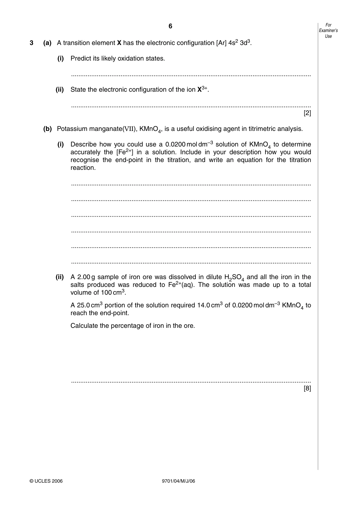 Cambridge A Level Chemistry 9701 2006 May/June Paper 4 · Variant 1 question paper, page 6 of 12