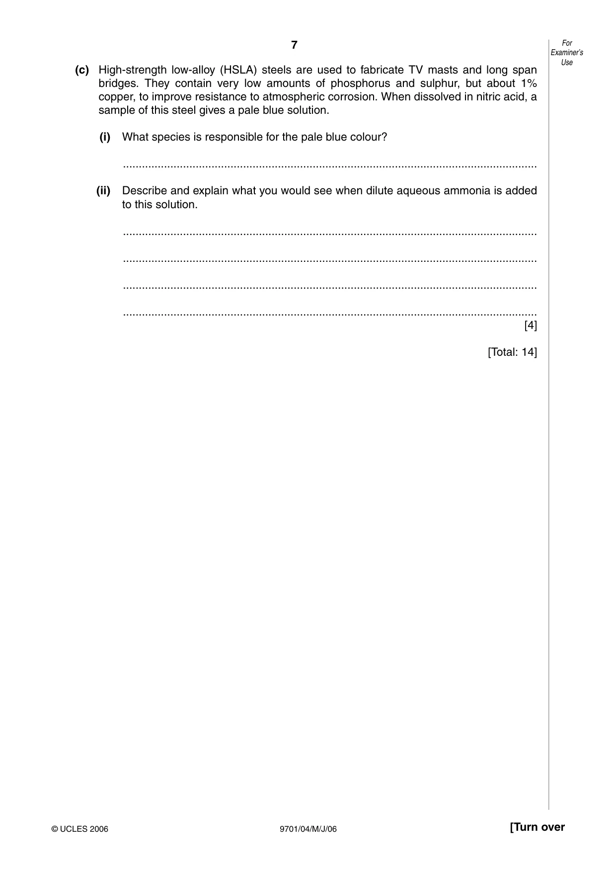 Cambridge A Level Chemistry 9701 2006 May/June Paper 4 · Variant 1 question paper, page 7 of 12