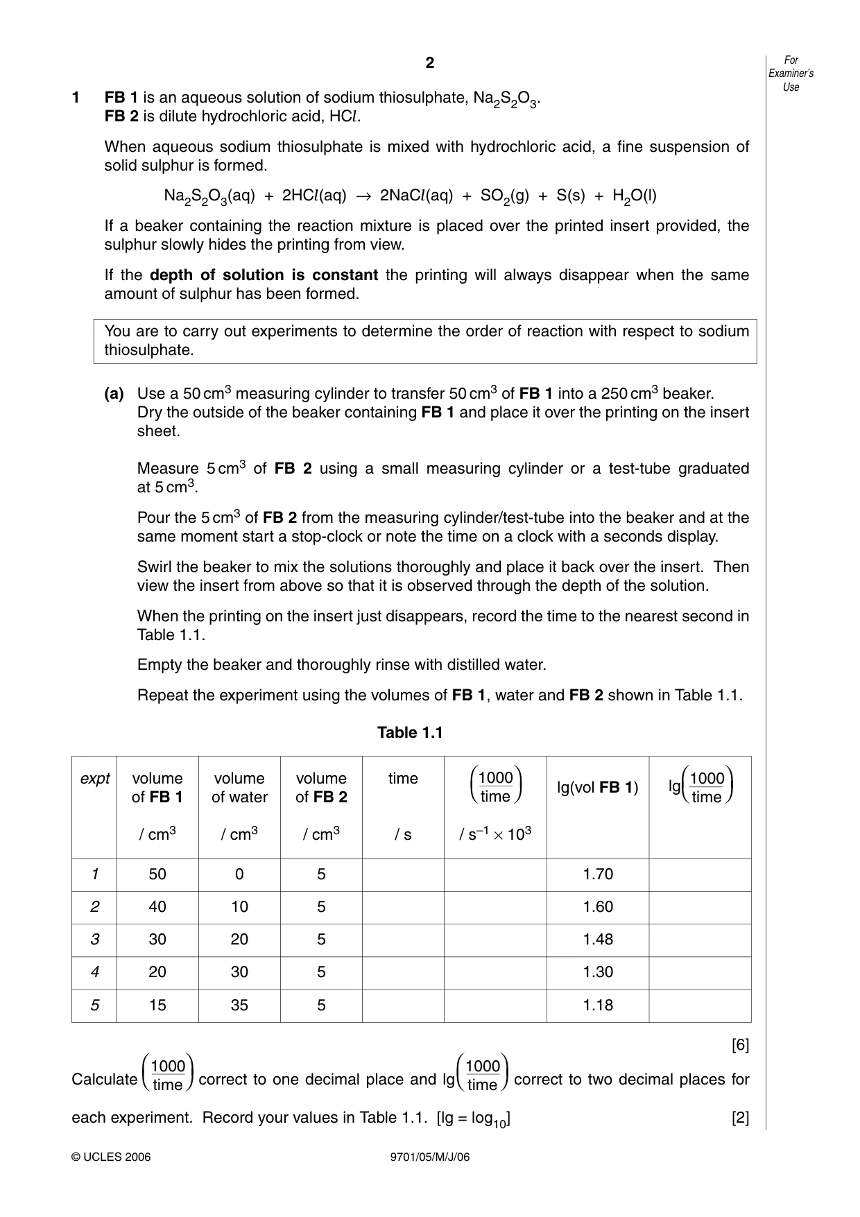 Cambridge A Level Chemistry 9701 2006 May/June Paper 5 · Variant 1 question paper, page 2 of 8
