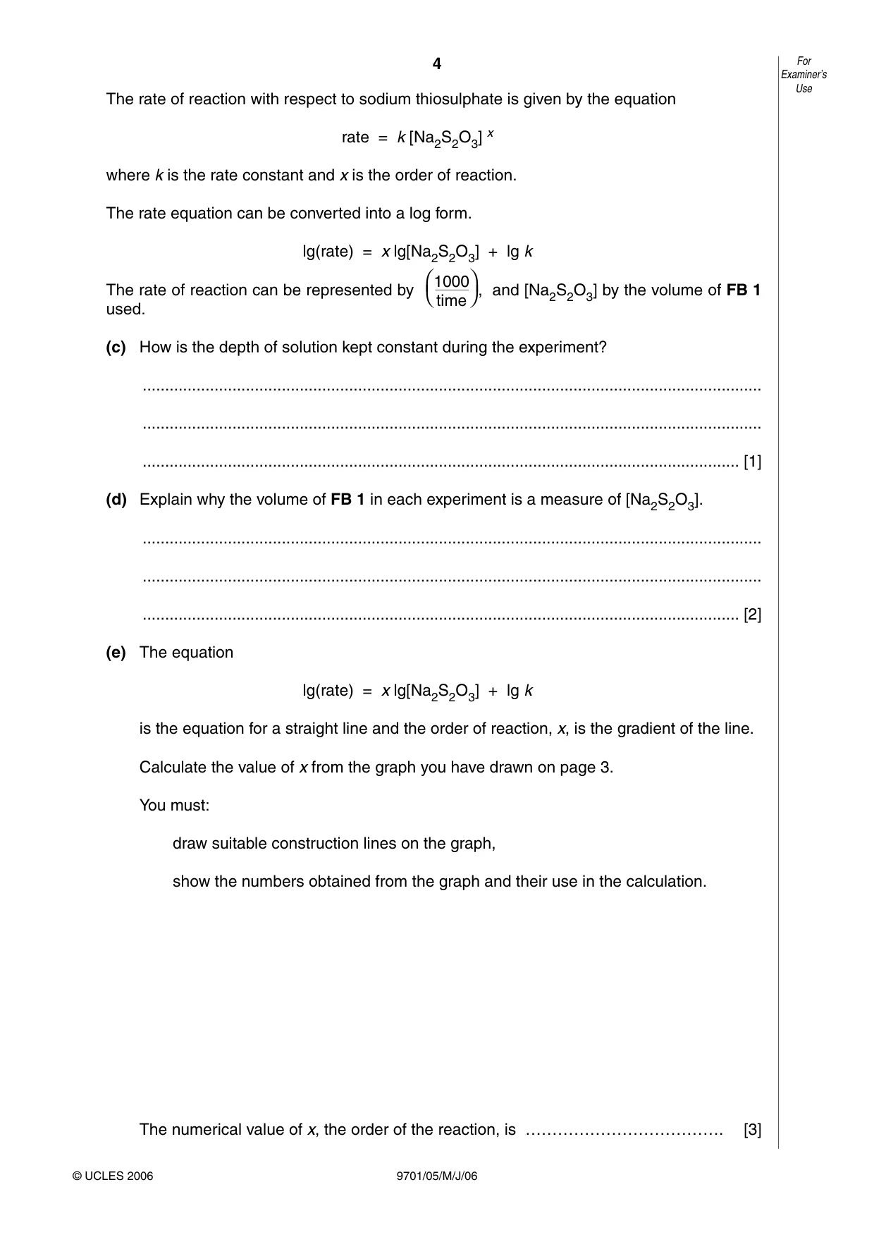 Cambridge A Level Chemistry 9701 2006 May/June Paper 5 · Variant 1 question paper, page 4 of 8