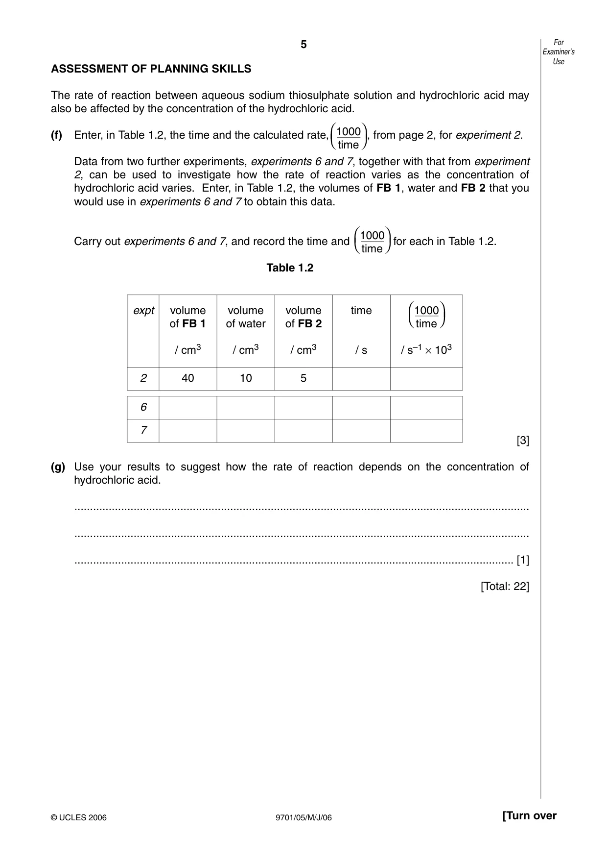 Cambridge A Level Chemistry 9701 2006 May/June Paper 5 · Variant 1 question paper, page 5 of 8
