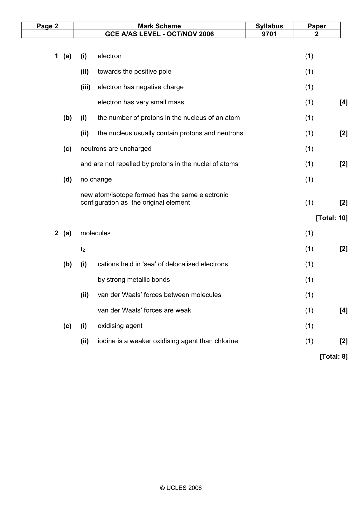 Mark scheme, page 2 of 5