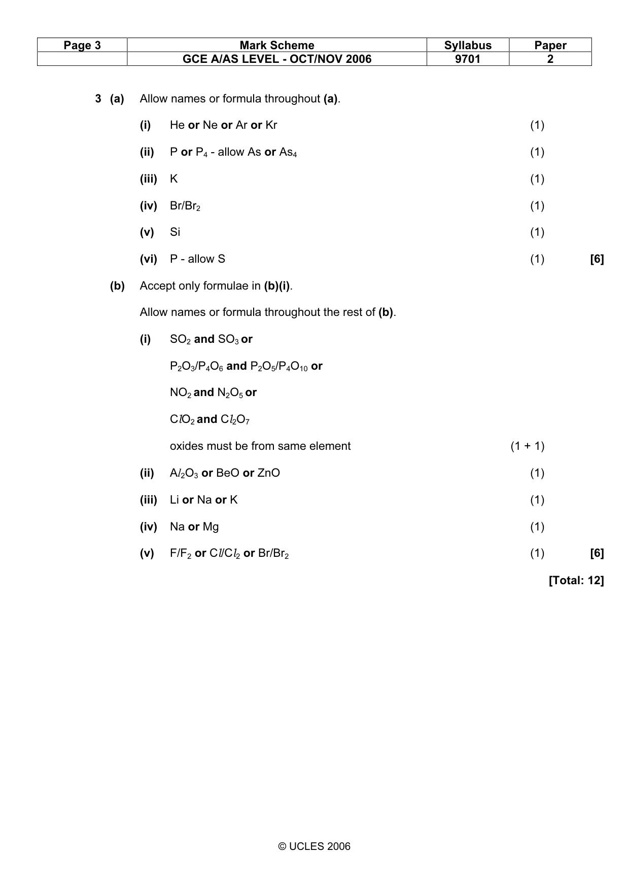 Mark scheme, page 3 of 5