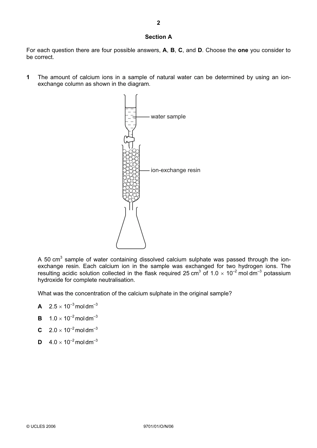 Cambridge A Level Chemistry 9701 2006 Oct/Nov Paper 1 · Variant 1 question paper, page 2 of 16