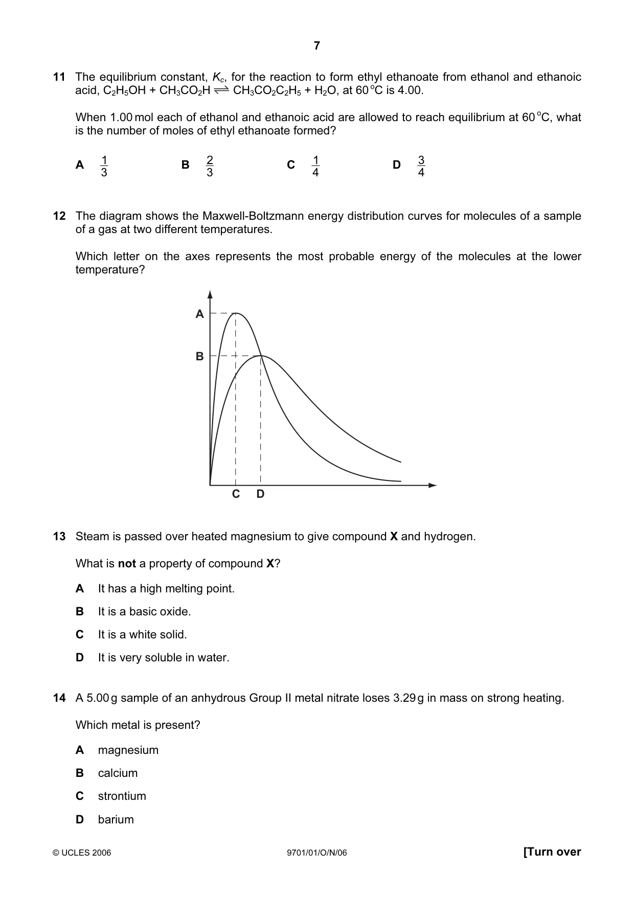 Cambridge A Level Chemistry 9701 2006 Oct/Nov Paper 1 · Variant 1 question paper, page 7 of 16