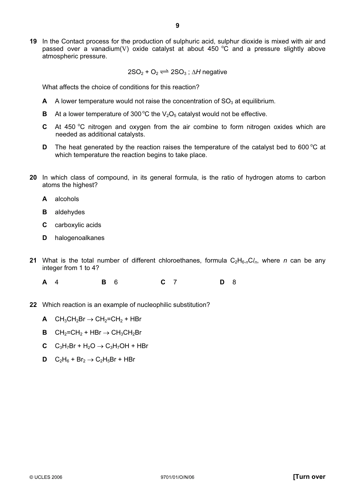 Cambridge A Level Chemistry 9701 2006 Oct/Nov Paper 1 · Variant 1 question paper, page 9 of 16