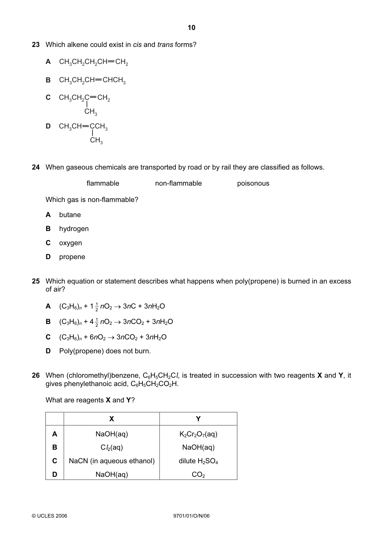 Cambridge A Level Chemistry 9701 2006 Oct/Nov Paper 1 · Variant 1 question paper, page 10 of 16