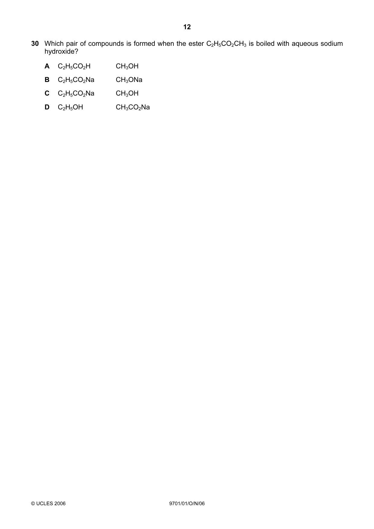 Cambridge A Level Chemistry 9701 2006 Oct/Nov Paper 1 · Variant 1 question paper, page 12 of 16