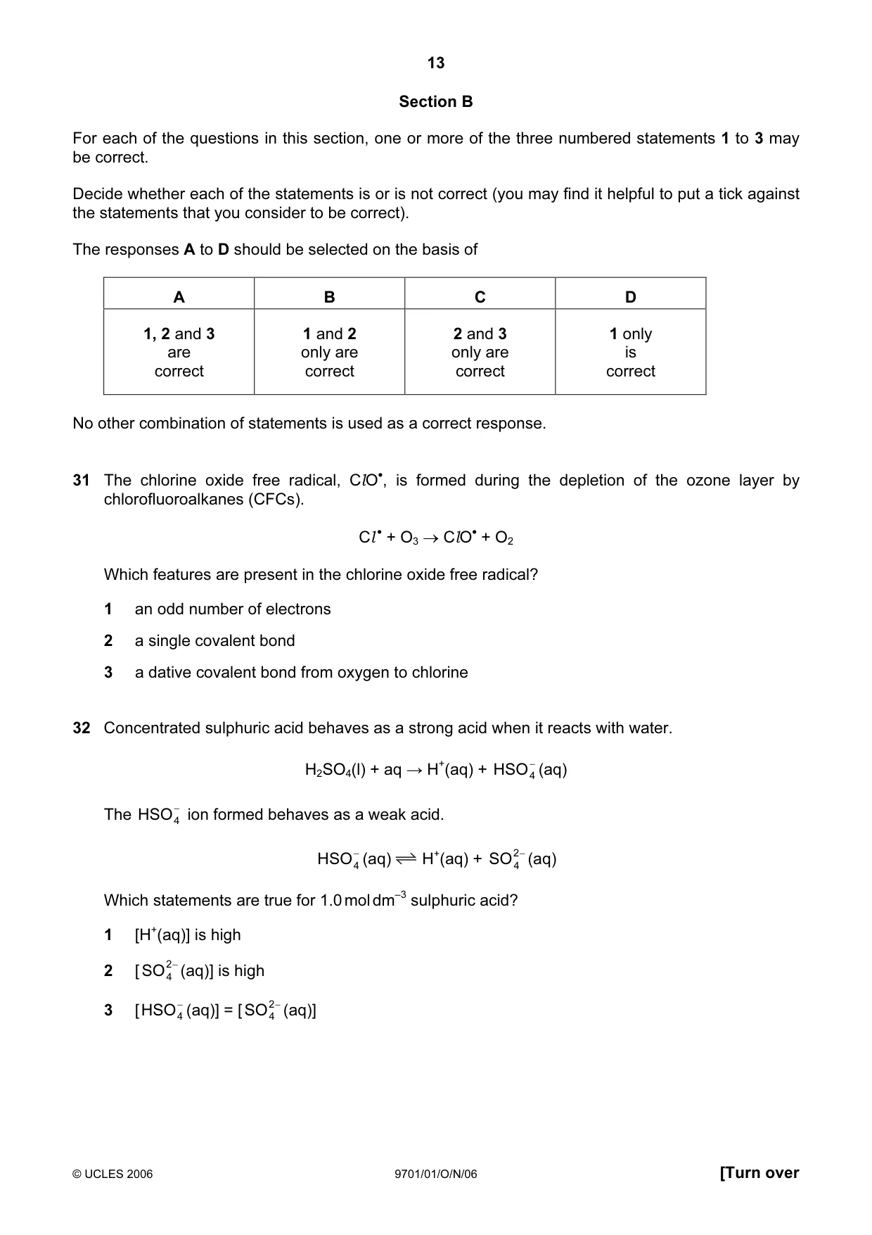 Cambridge A Level Chemistry 9701 2006 Oct/Nov Paper 1 · Variant 1 question paper, page 13 of 16