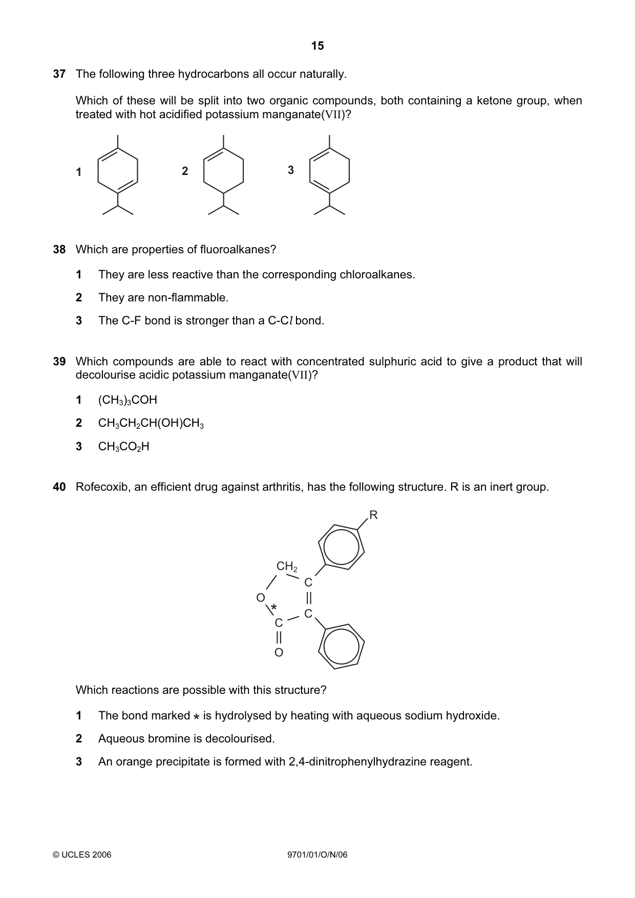 Cambridge A Level Chemistry 9701 2006 Oct/Nov Paper 1 · Variant 1 question paper, page 15 of 16