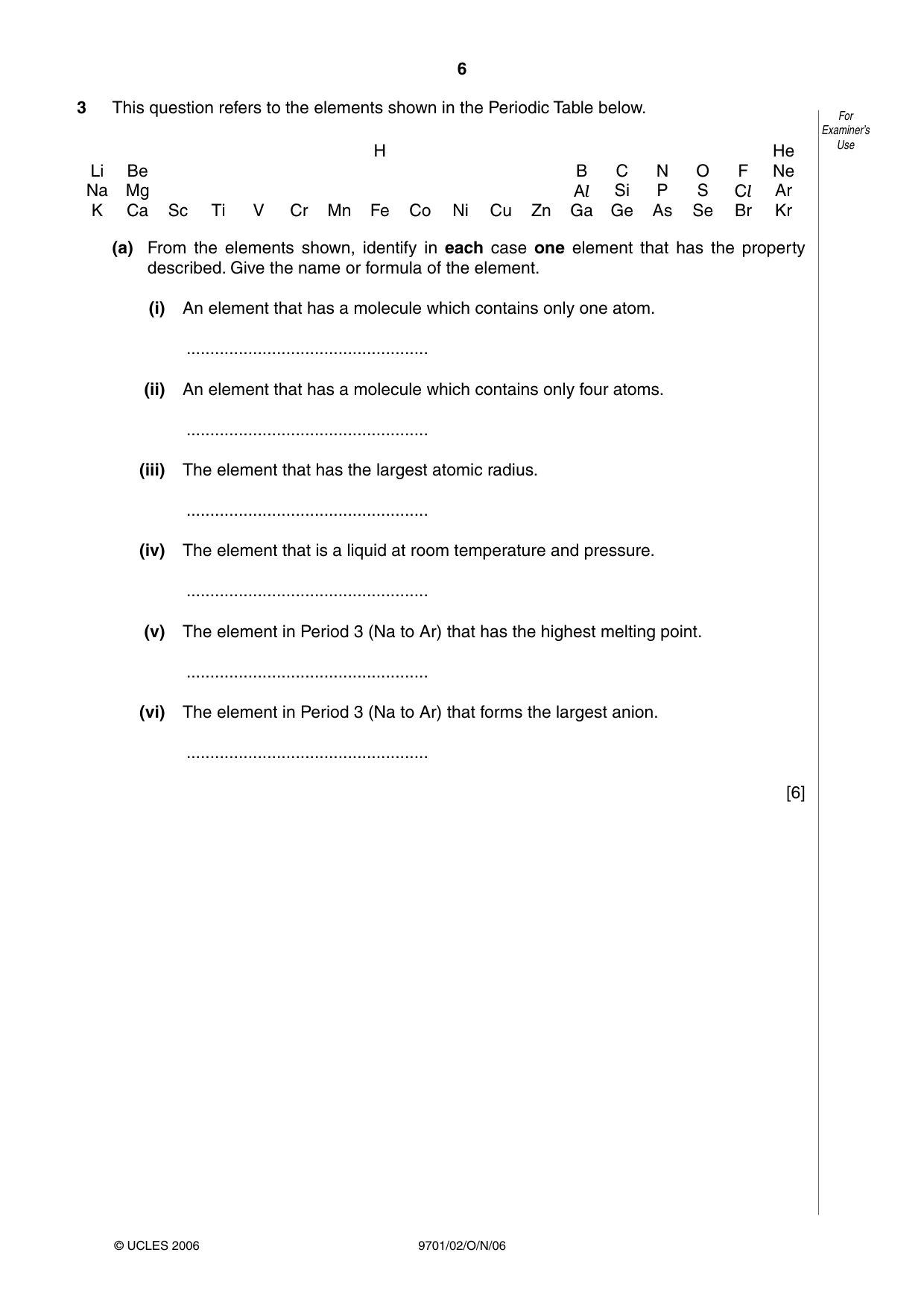 Cambridge A Level Chemistry 9701 2006 Oct/Nov Paper 2 · Variant 1 question paper, page 6 of 12