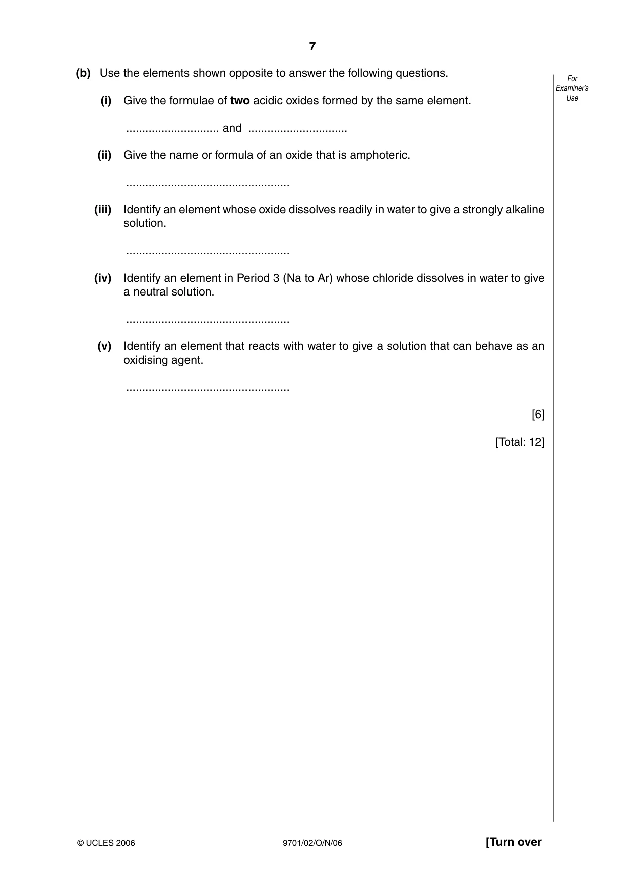 Cambridge A Level Chemistry 9701 2006 Oct/Nov Paper 2 · Variant 1 question paper, page 7 of 12