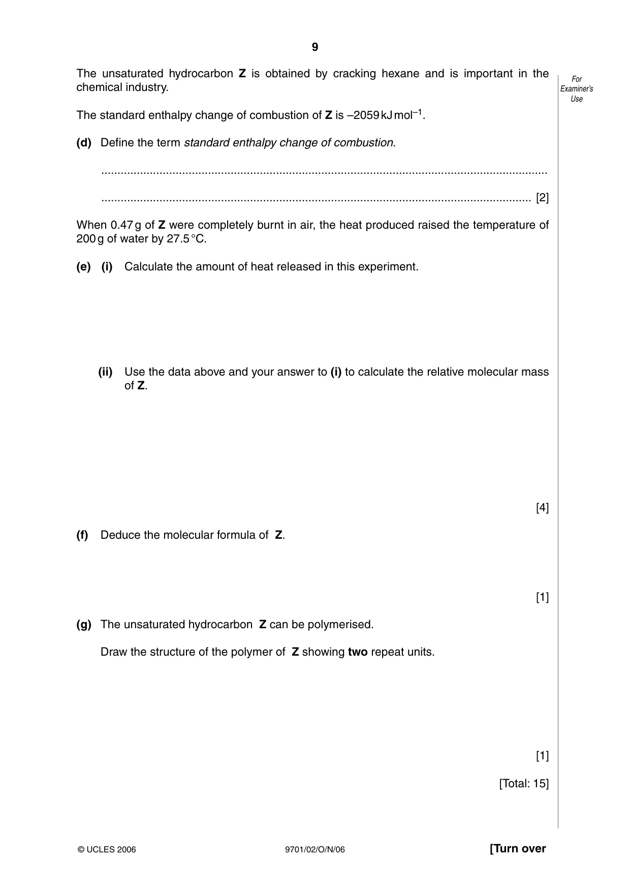 Cambridge A Level Chemistry 9701 2006 Oct/Nov Paper 2 · Variant 1 question paper, page 9 of 12