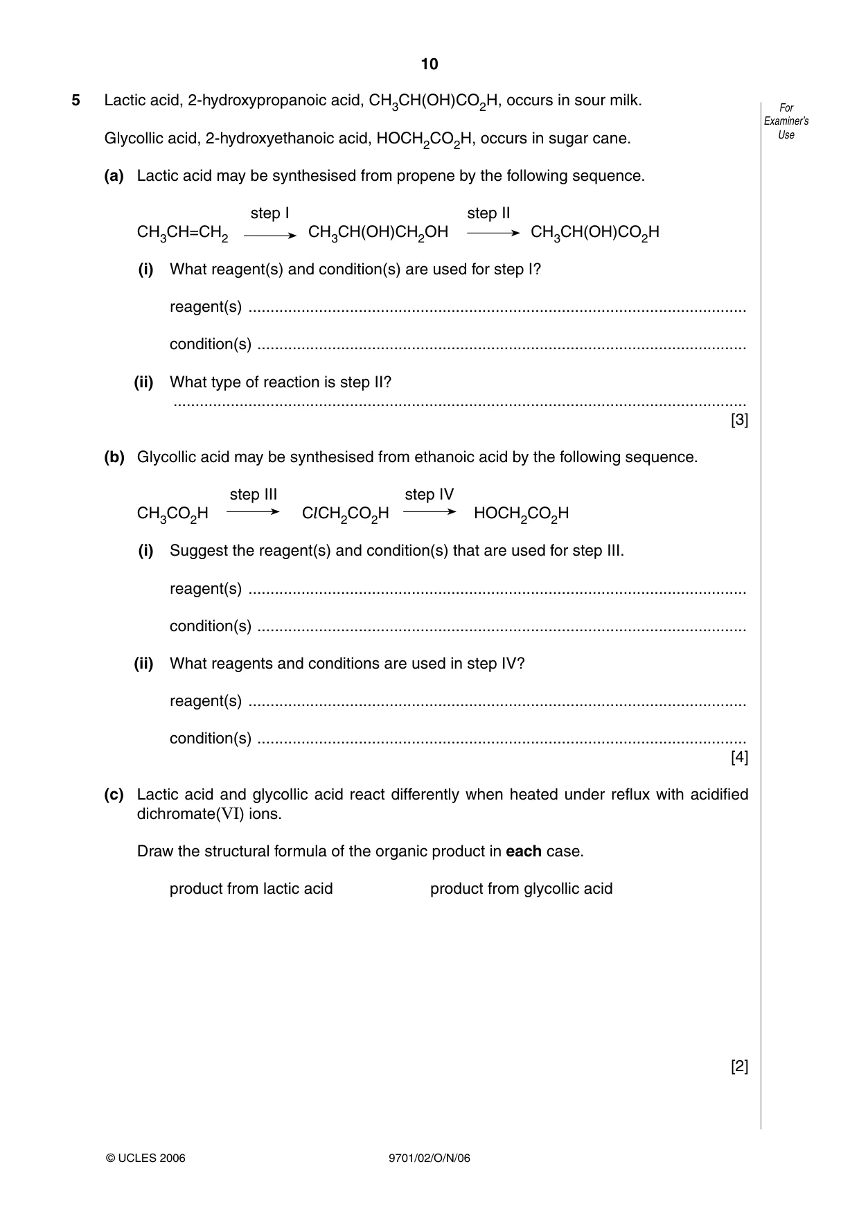 Cambridge A Level Chemistry 9701 2006 Oct/Nov Paper 2 · Variant 1 question paper, page 10 of 12