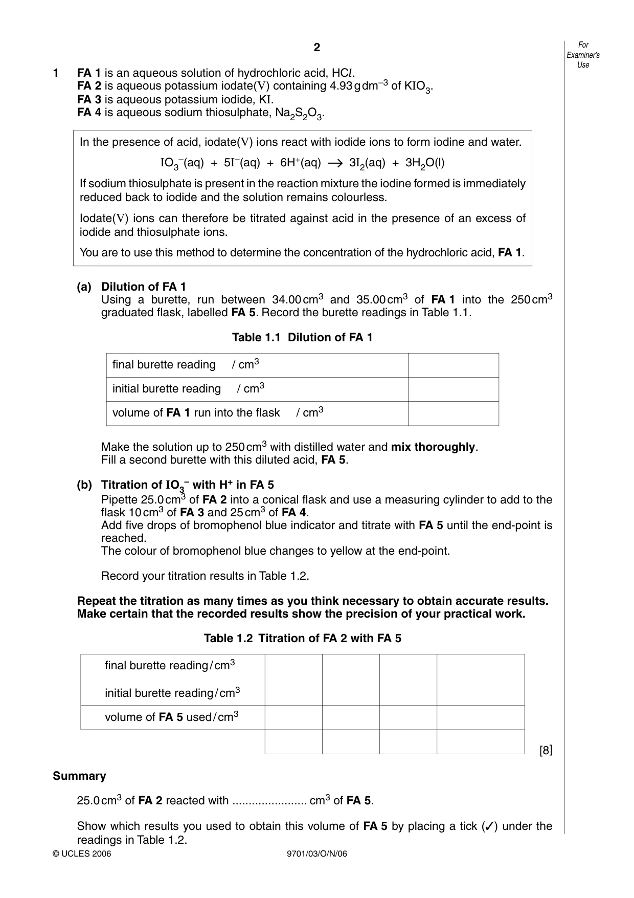 Cambridge A Level Chemistry 9701 2006 Oct/Nov Paper 3 · Variant 1 question paper, page 2 of 8