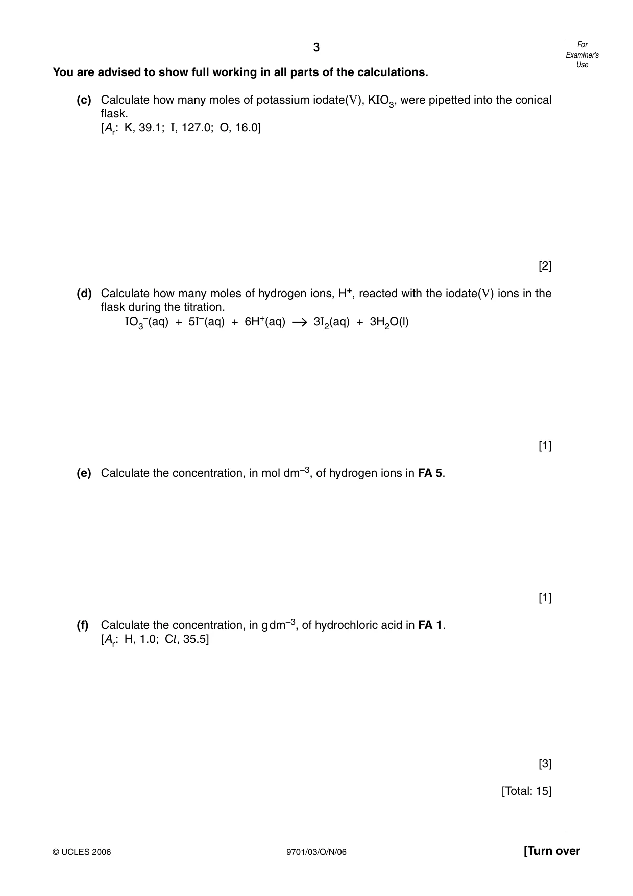 Cambridge A Level Chemistry 9701 2006 Oct/Nov Paper 3 · Variant 1 question paper, page 3 of 8